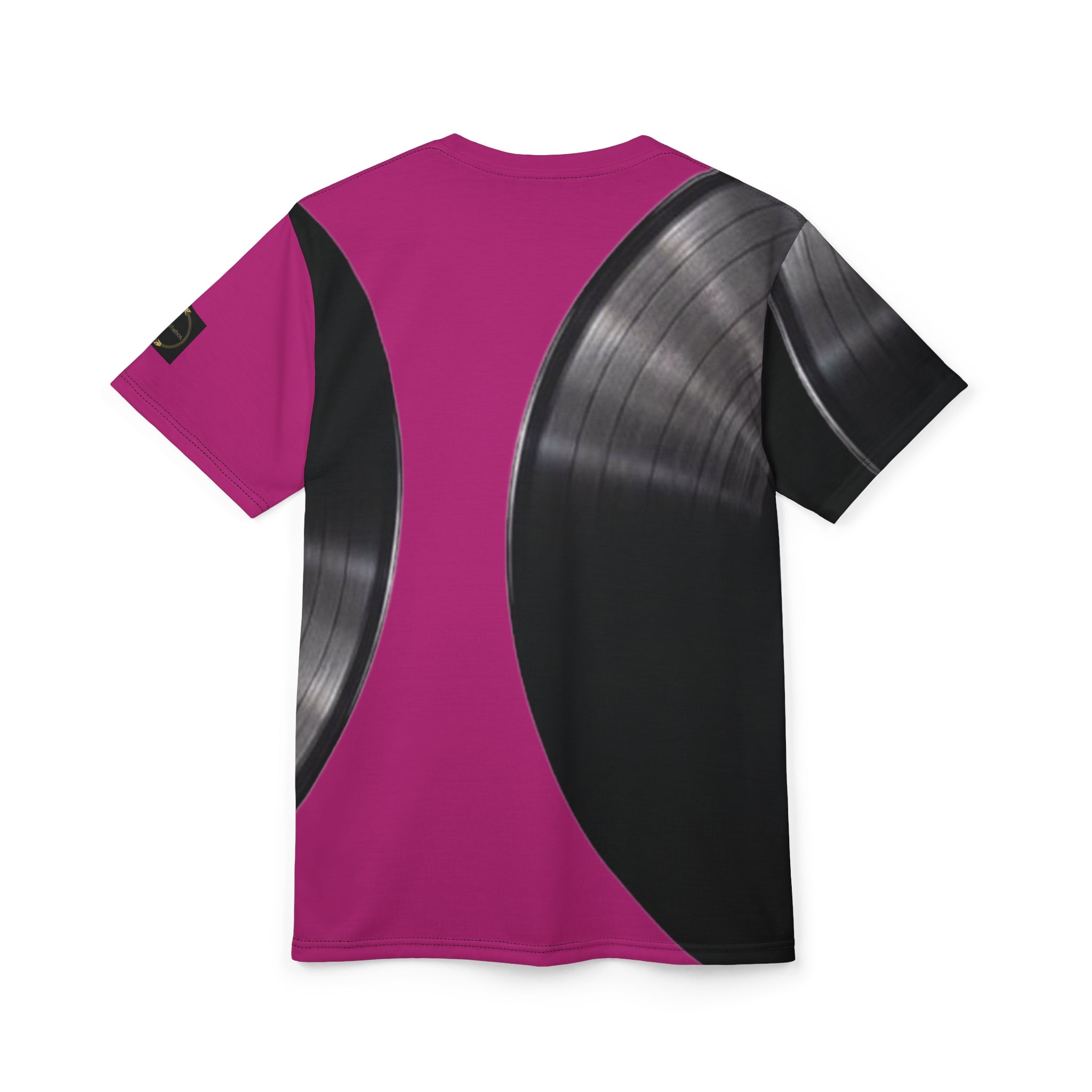 Fabled Fashion Vinyl Record design Unisex Cut & Sew Tee (AOP) Pink