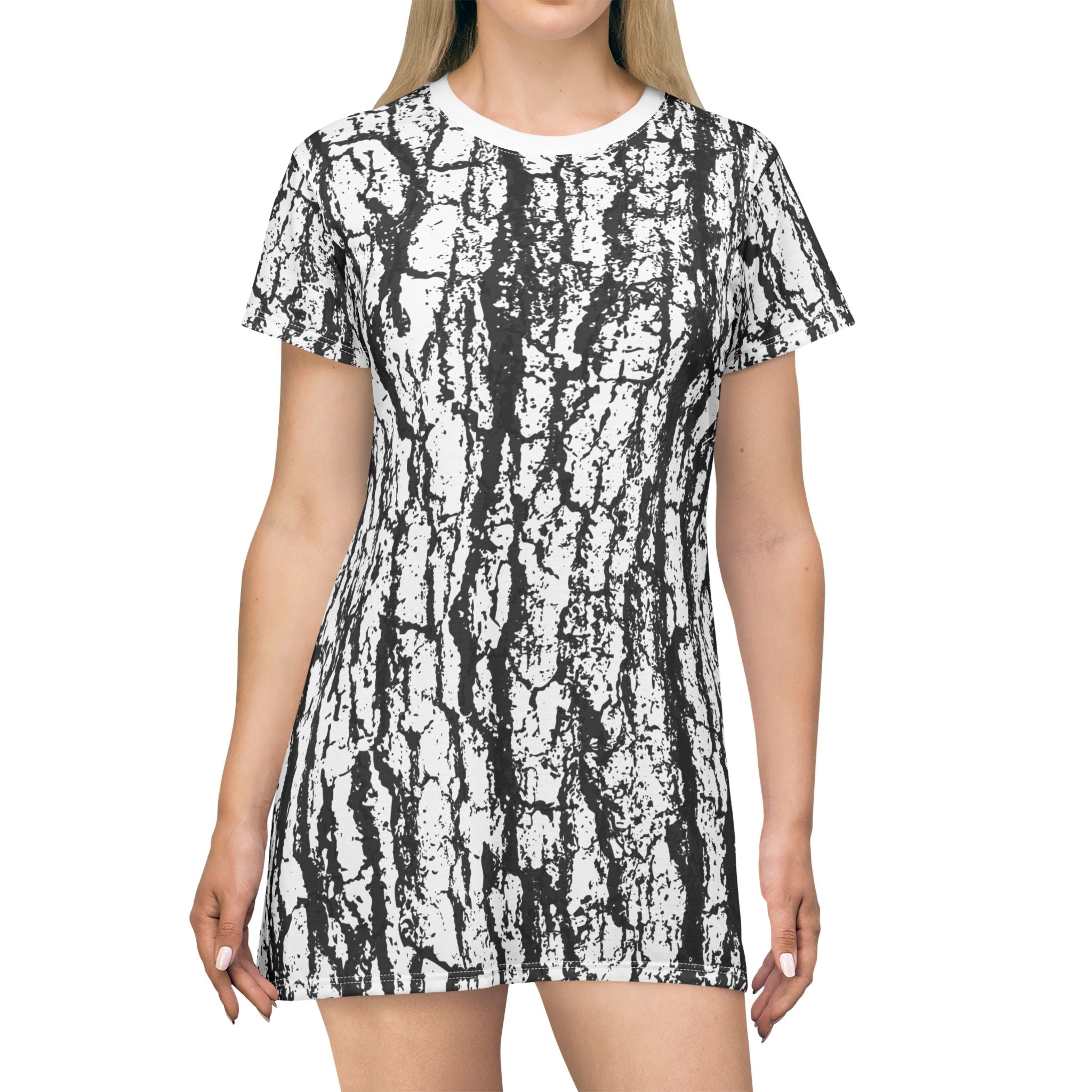 Fabled Fashion White Bark All Over Print Spring/Summer T-Shirt Dress