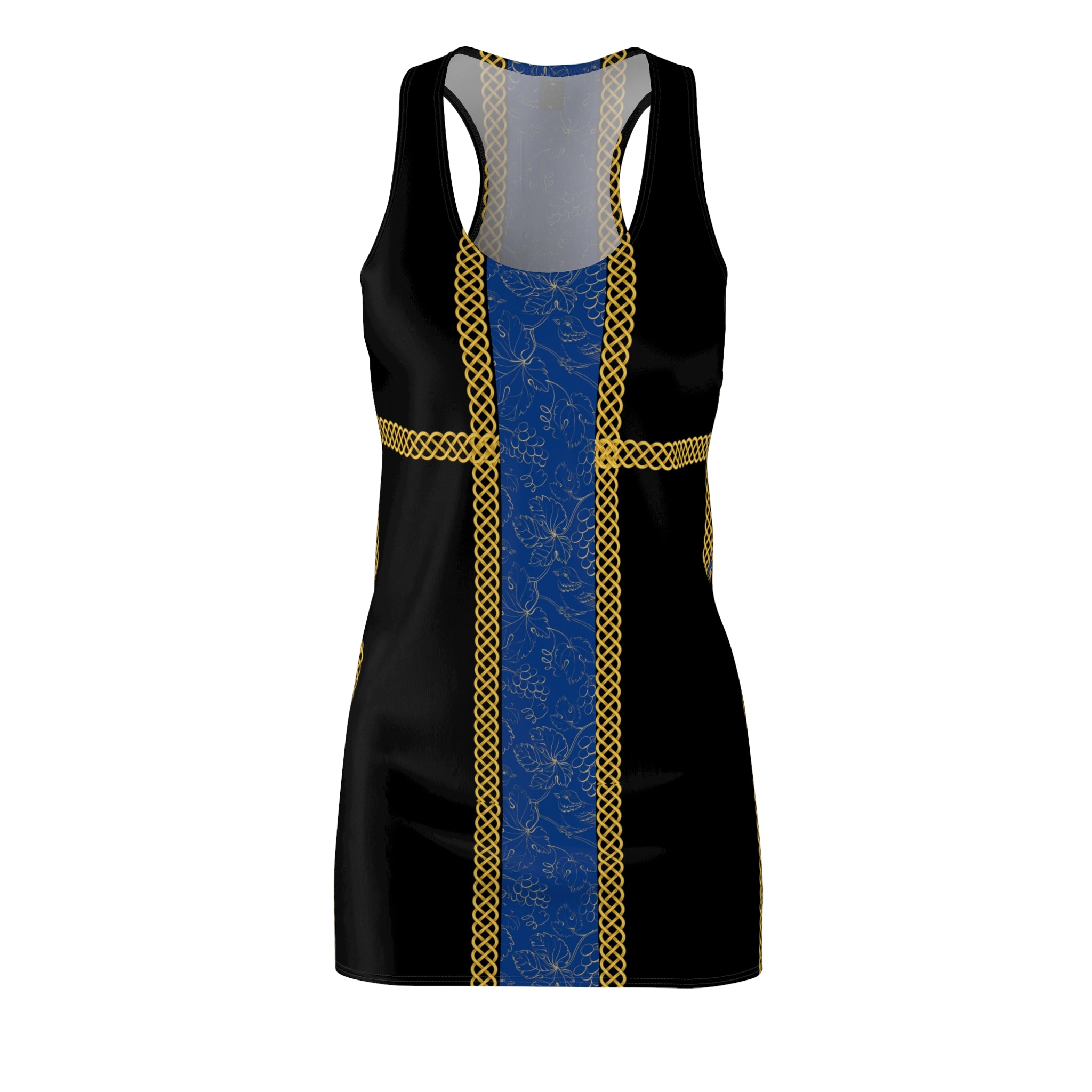 Fabled Fashion Blue grape band with Celtic knot effect Black Women's Cut & Sew Racerback Dress (AOP)