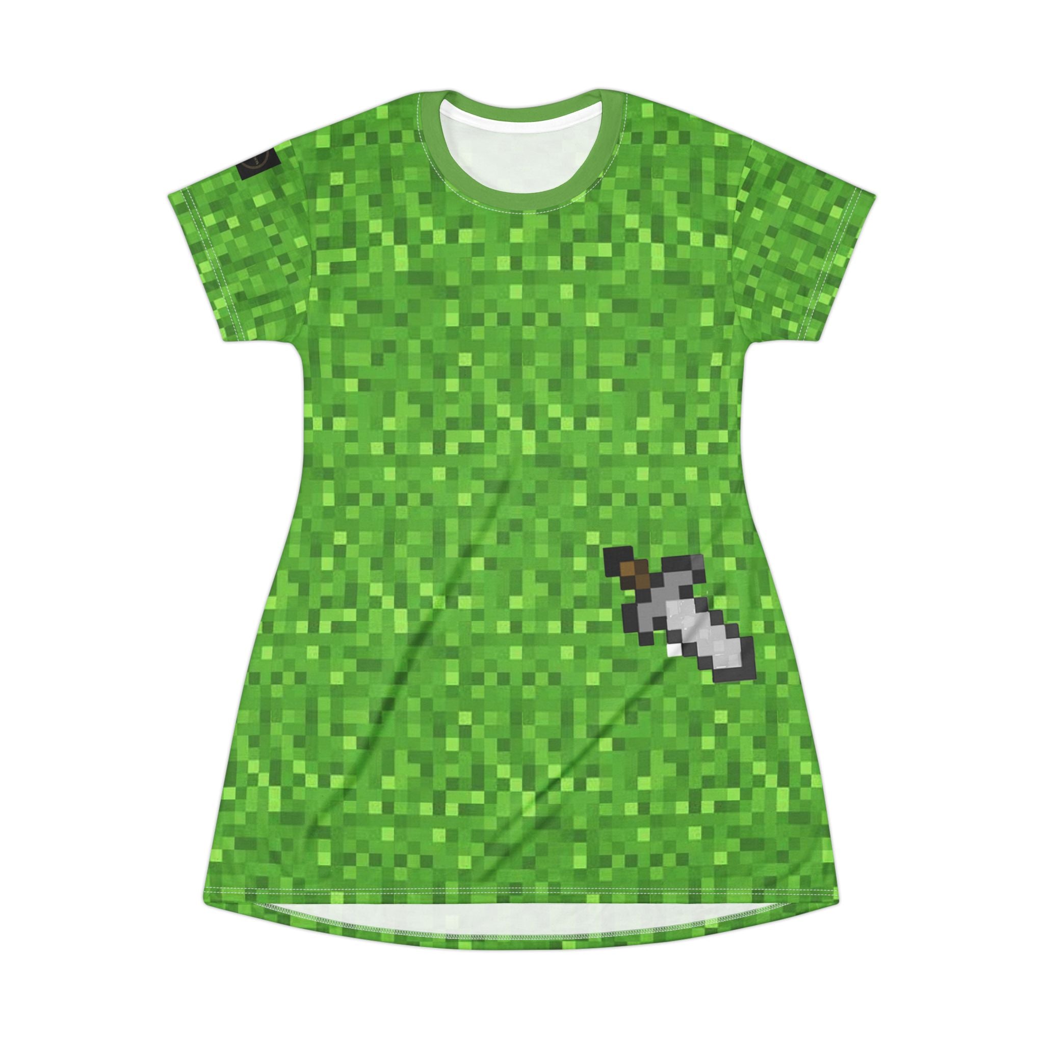 Fabled Fashion Minecraft inspired green pixels style All Over Print Spring/Summer T-Shirt Dress