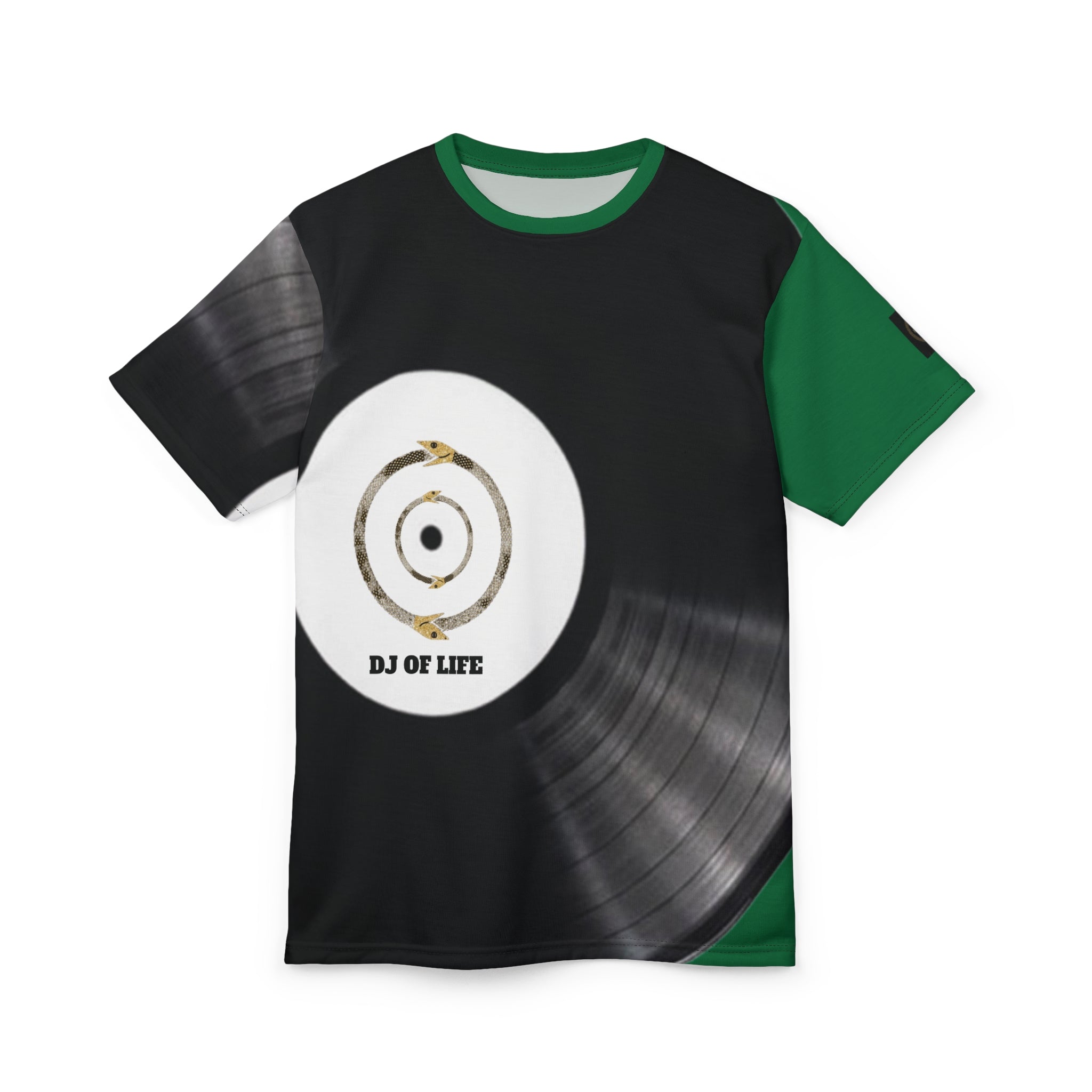 Fabled Fashion Vinyl Record design Unisex Cut & Sew Tee (AOP) Green