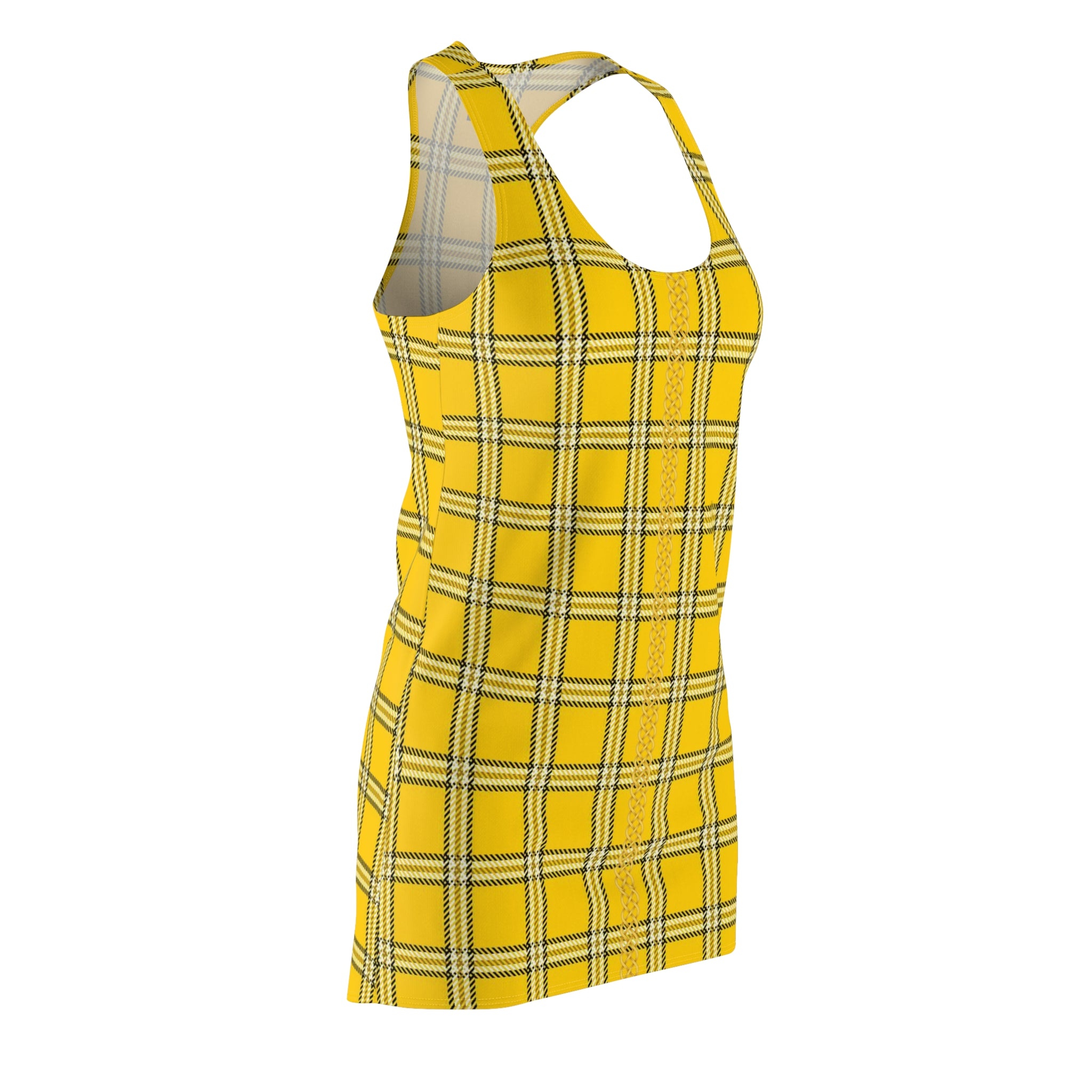 Fabled Fashion Yellow Plaid 'Clueless' inspired Dress with Celtic Knot effect Women's Cut & Sew Racerback Dress (AOP)