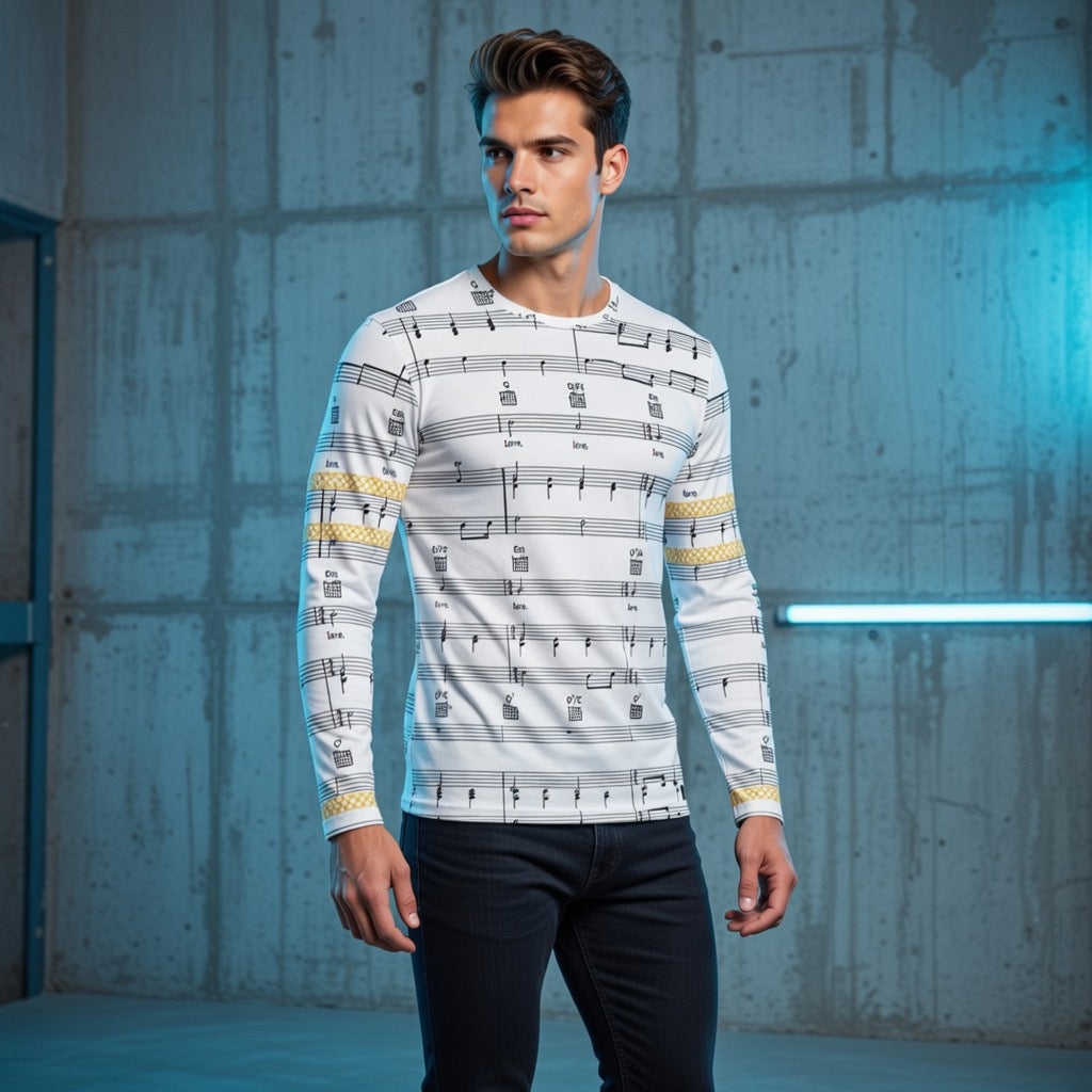 Fabled Fashion Men's Long Sleeve Musical stave / All you need is love Celtic chain effect AOP Shirt