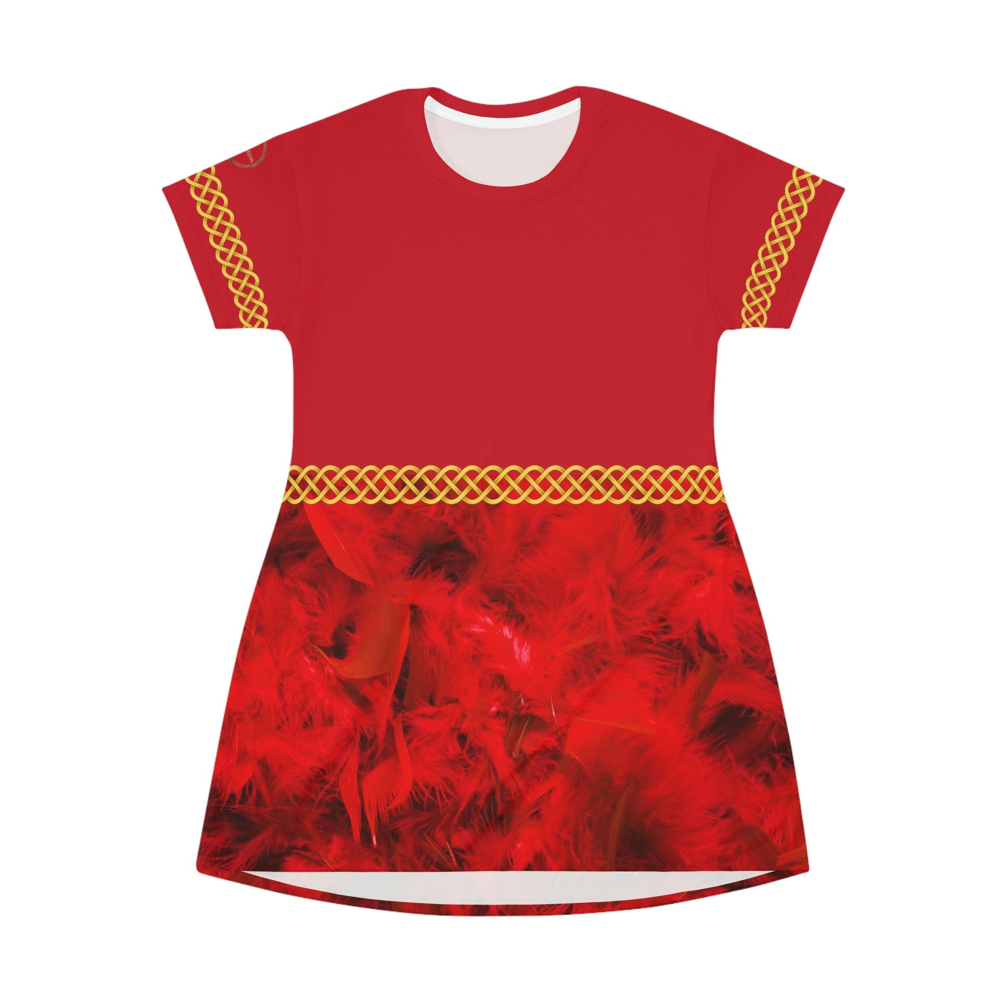 Fabled Fashion Red Feather effect Celtic Knot Medieval Fashions All Over Print Spring/Summer T-Shirt Dress