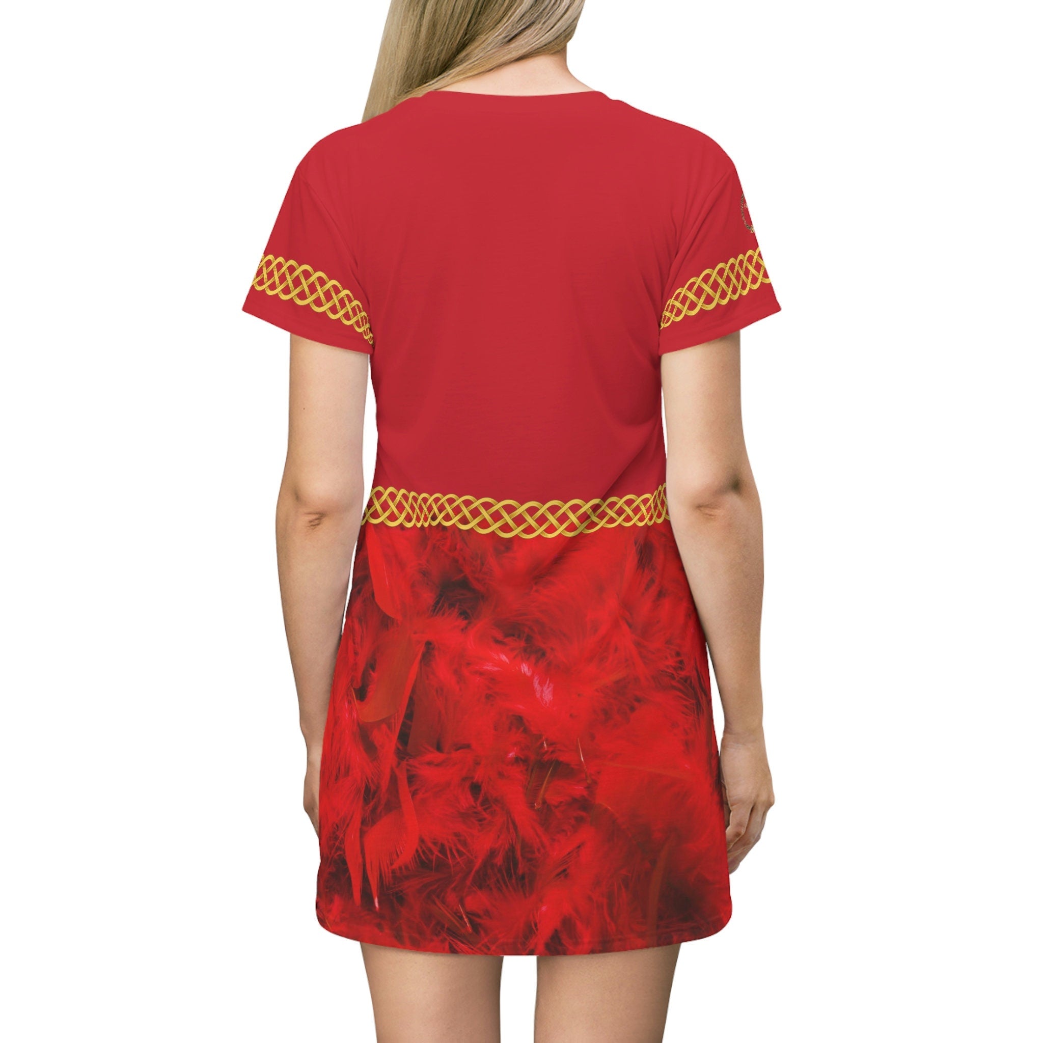 Fabled Fashion Red Feather effect Celtic Knot Medieval Fashions All Over Print Spring/Summer T-Shirt Dress