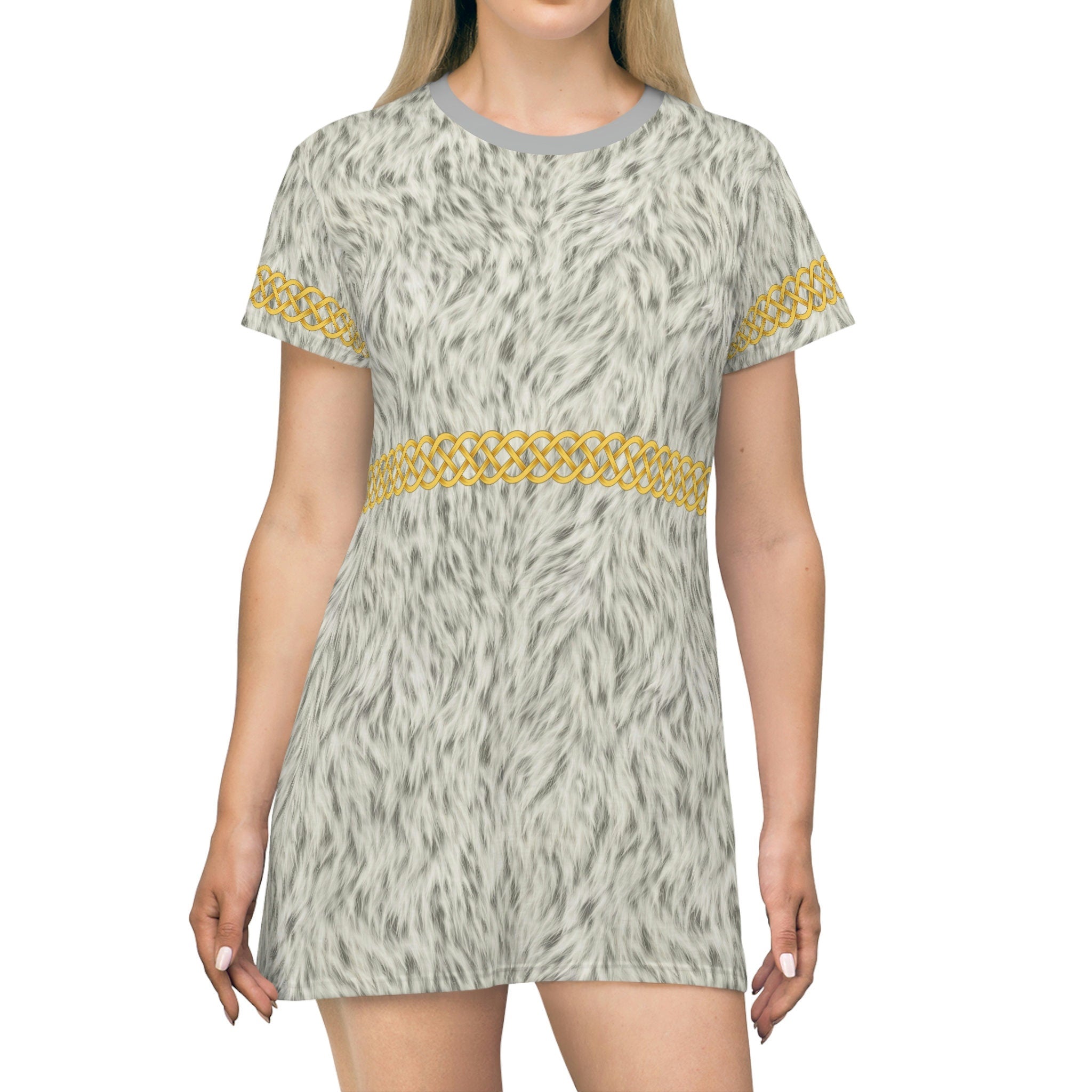 Fabled Fashion Celtic Knot White Fur effect Medieval Fashions All Over Print Spring/Summer T-Shirt Dress