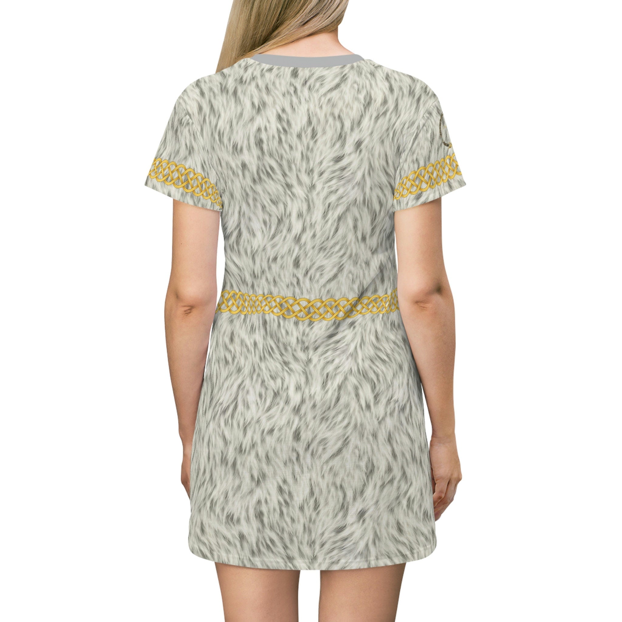 Fabled Fashion Celtic Knot White Fur effect Medieval Fashions All Over Print Spring/Summer T-Shirt Dress