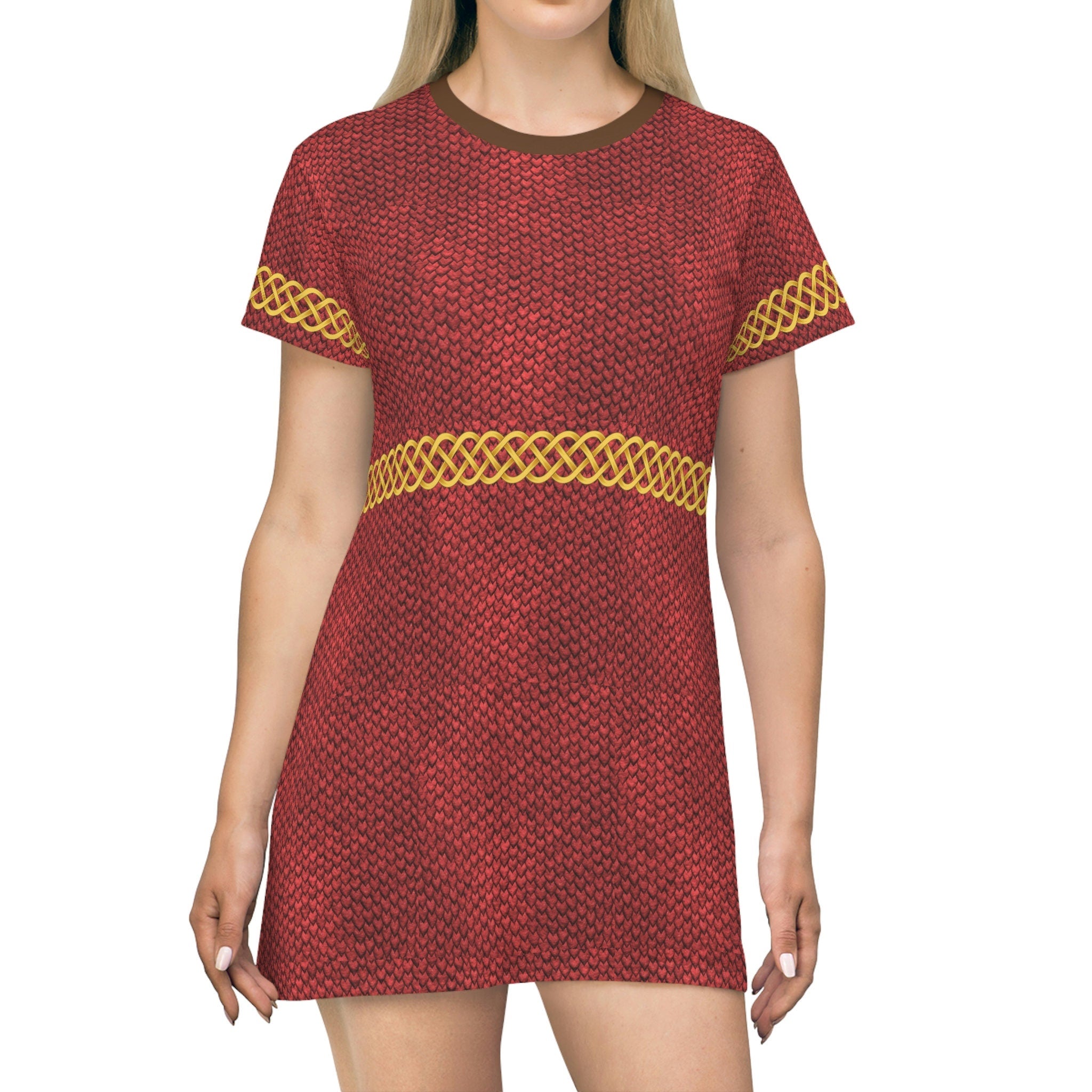 Fabled Fashion Celtic Red Dragon skin armour Medieval fashion All Over Print T-Shirt Dress