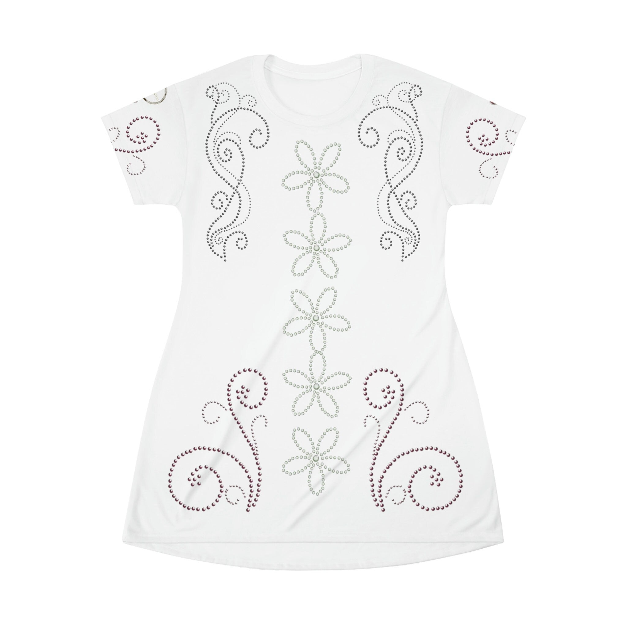 Fabled Fashion Rhinestone All Over Print Spring/Summer T-Shirt Dress