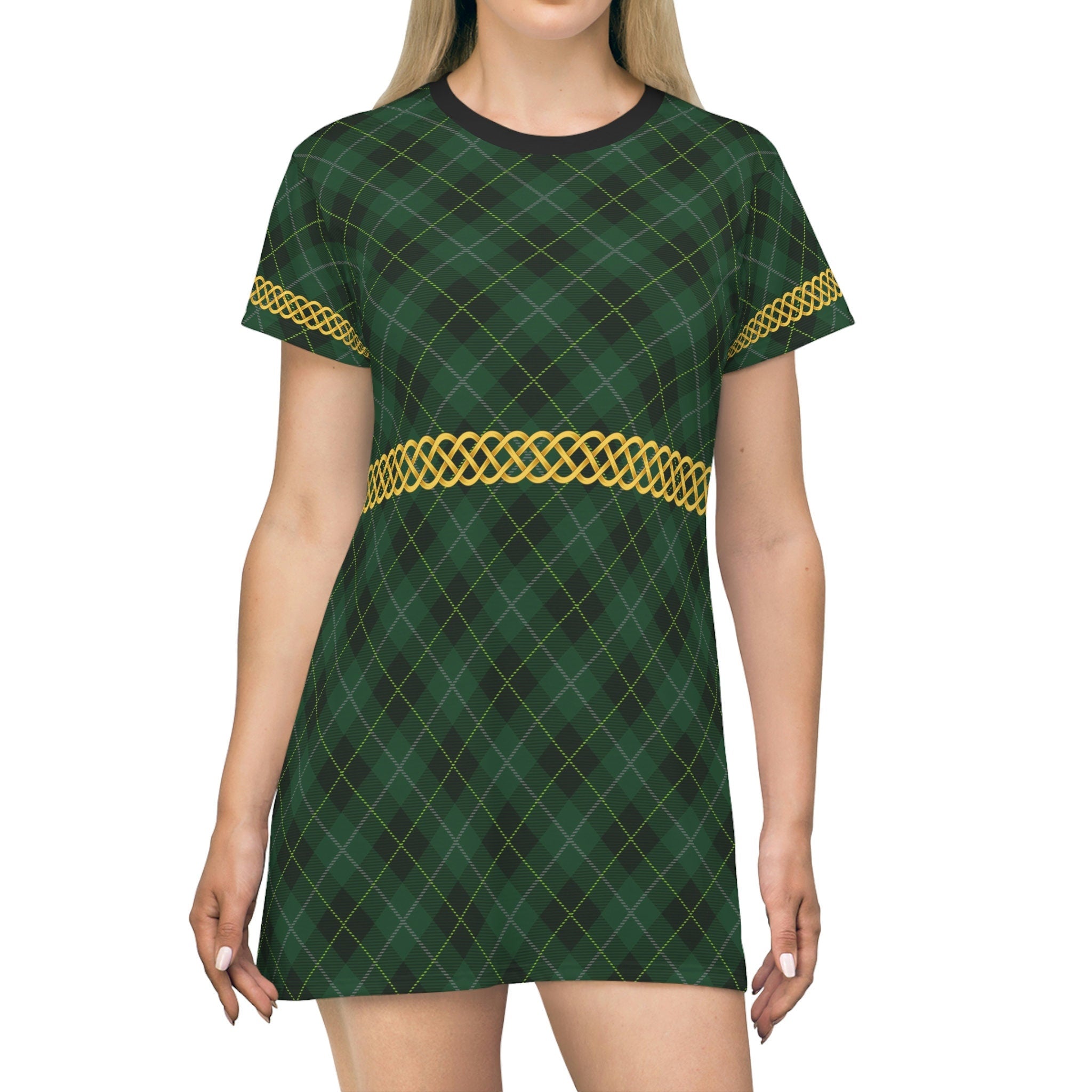 Fabled Fashion Celtic Knot Tartan Plaid Medieval Fashions All Over Print T-Shirt Dress