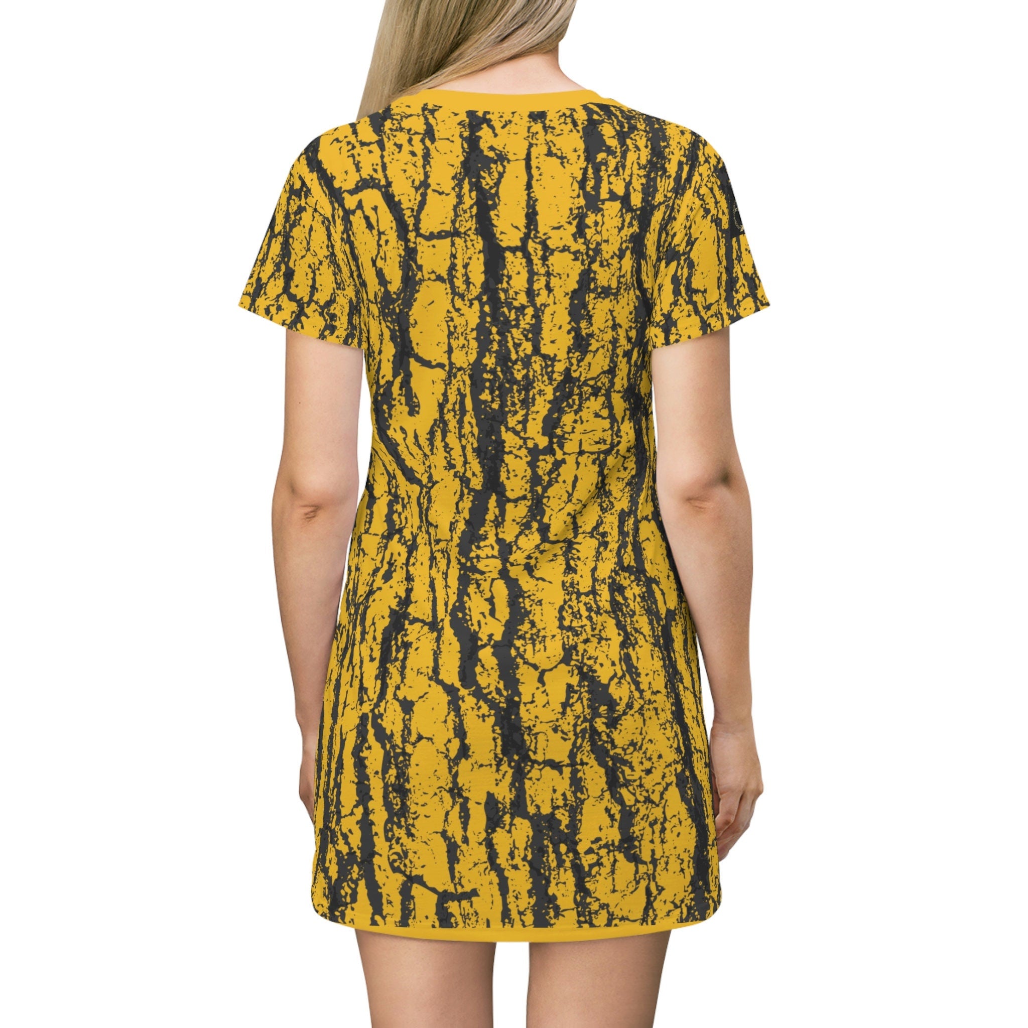 Fabled Fashion Bark effect Yellow All Over Print Spring/Summer T-Shirt Dress