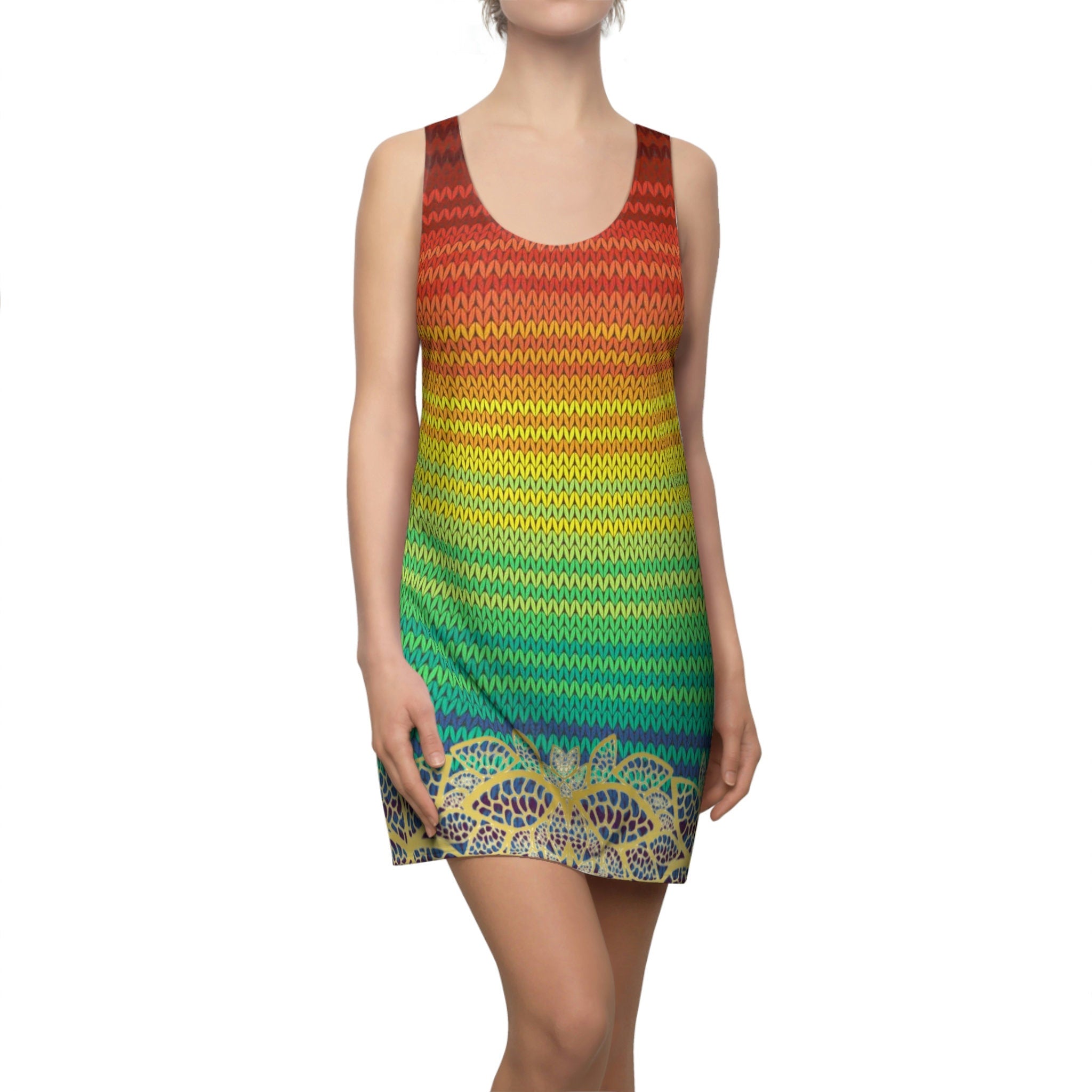 Fabled Fashion Mexican Poncho and Gold Lace effect Women's Cut & Sew Racerback Dress (AOP)