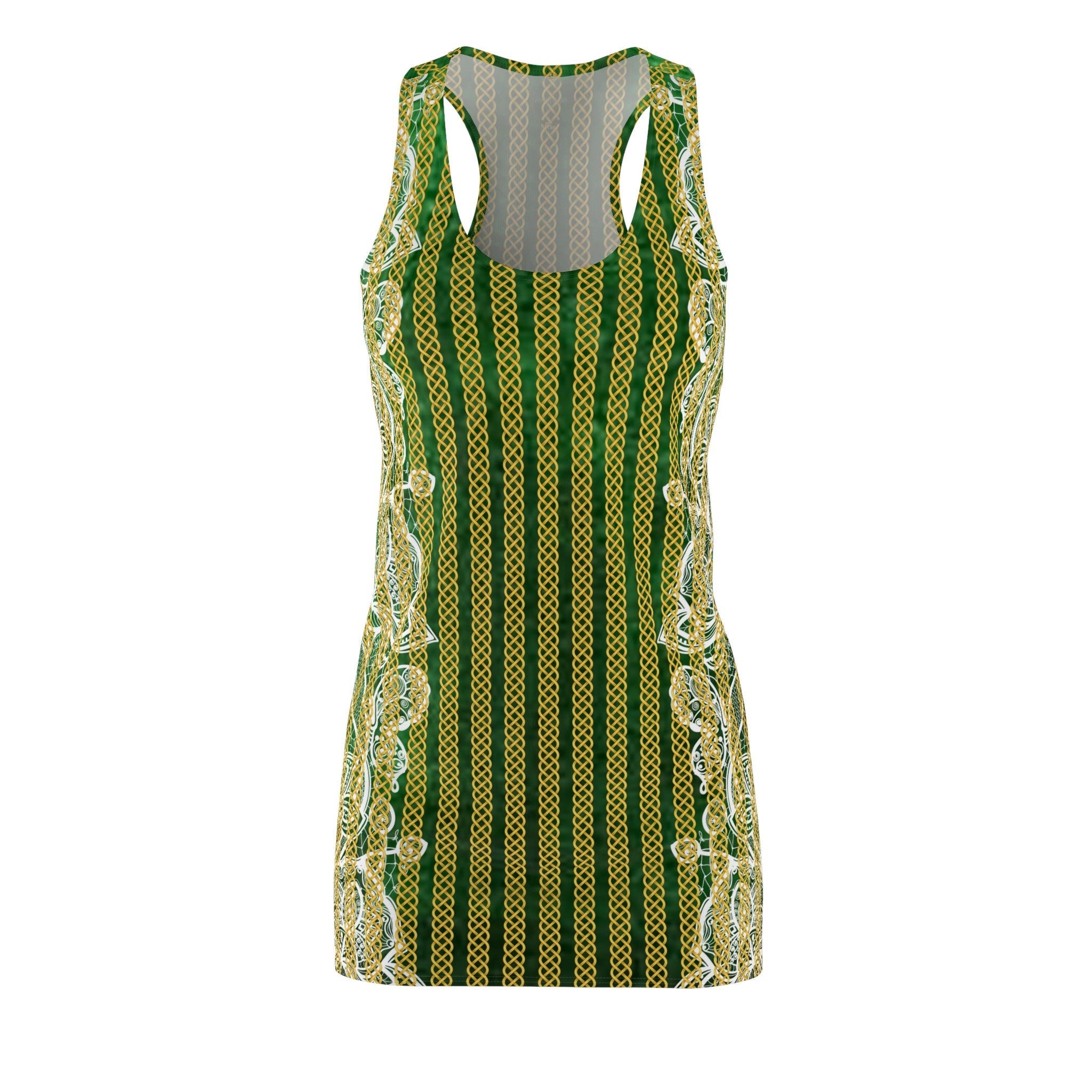 Fabled Fashion Green velvet and lace effect Celtic Knot Women's Cut & Sew Racerback Dress (AOP)