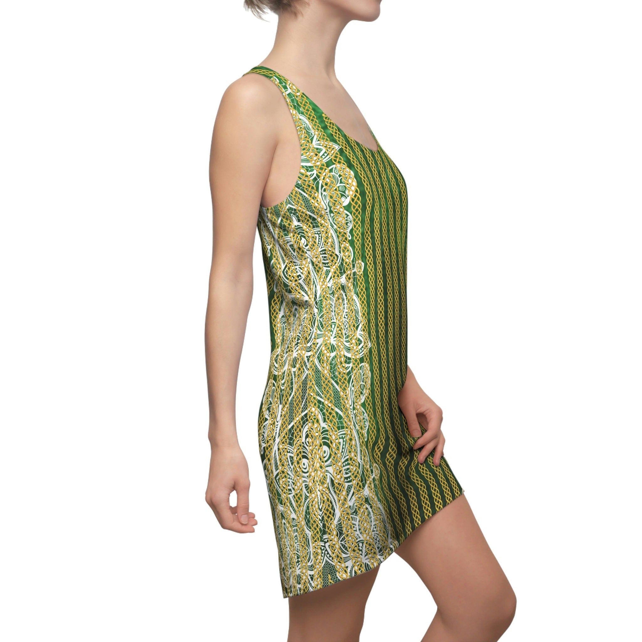 Fabled Fashion Green velvet and lace effect Celtic Knot Women's Cut & Sew Racerback Dress (AOP)