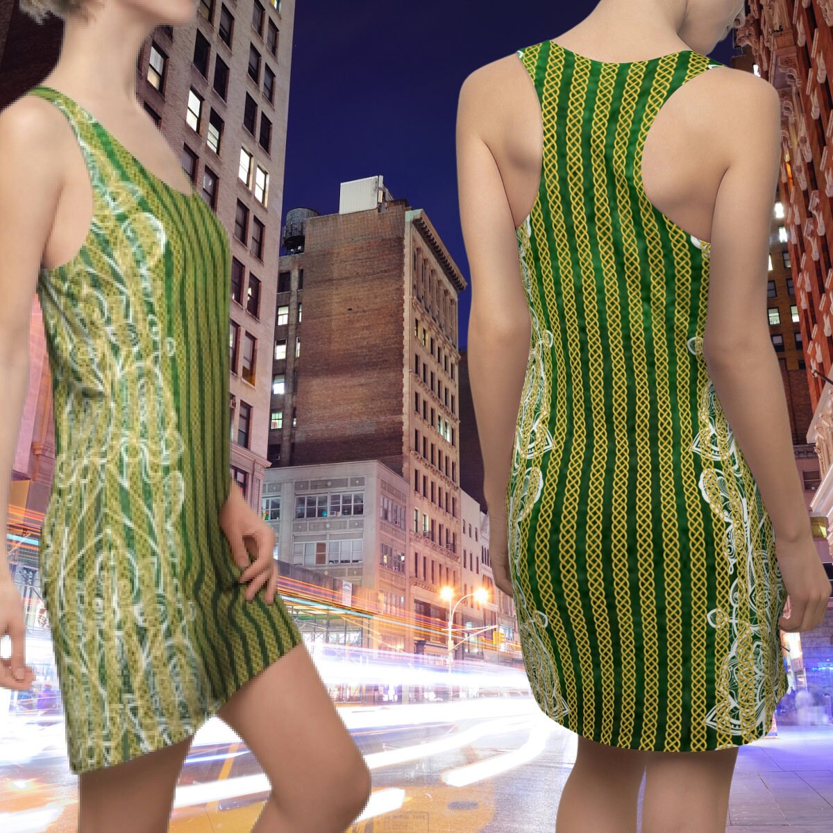 Fabled Fashion Green velvet and lace effect Celtic Knot Women's Cut & Sew Racerback Dress (AOP)