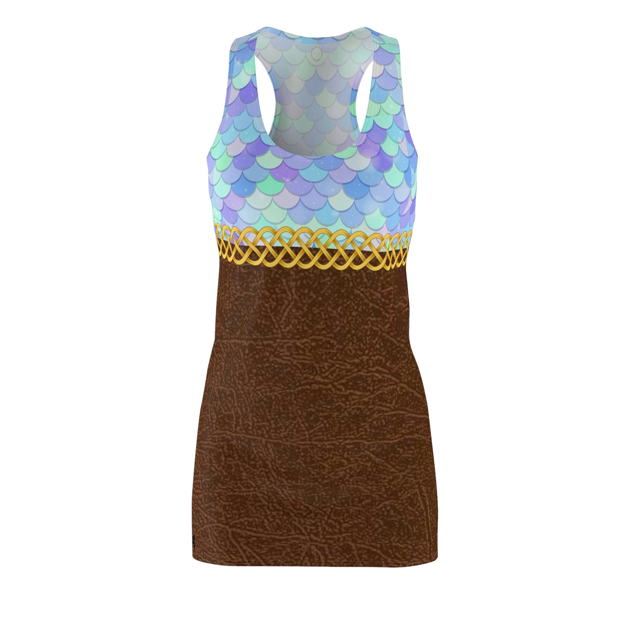 Fabled Fashion Mermaid scales and Leather effect Celtic Knot Women's Cut & Sew Racerback Dress (AOP)