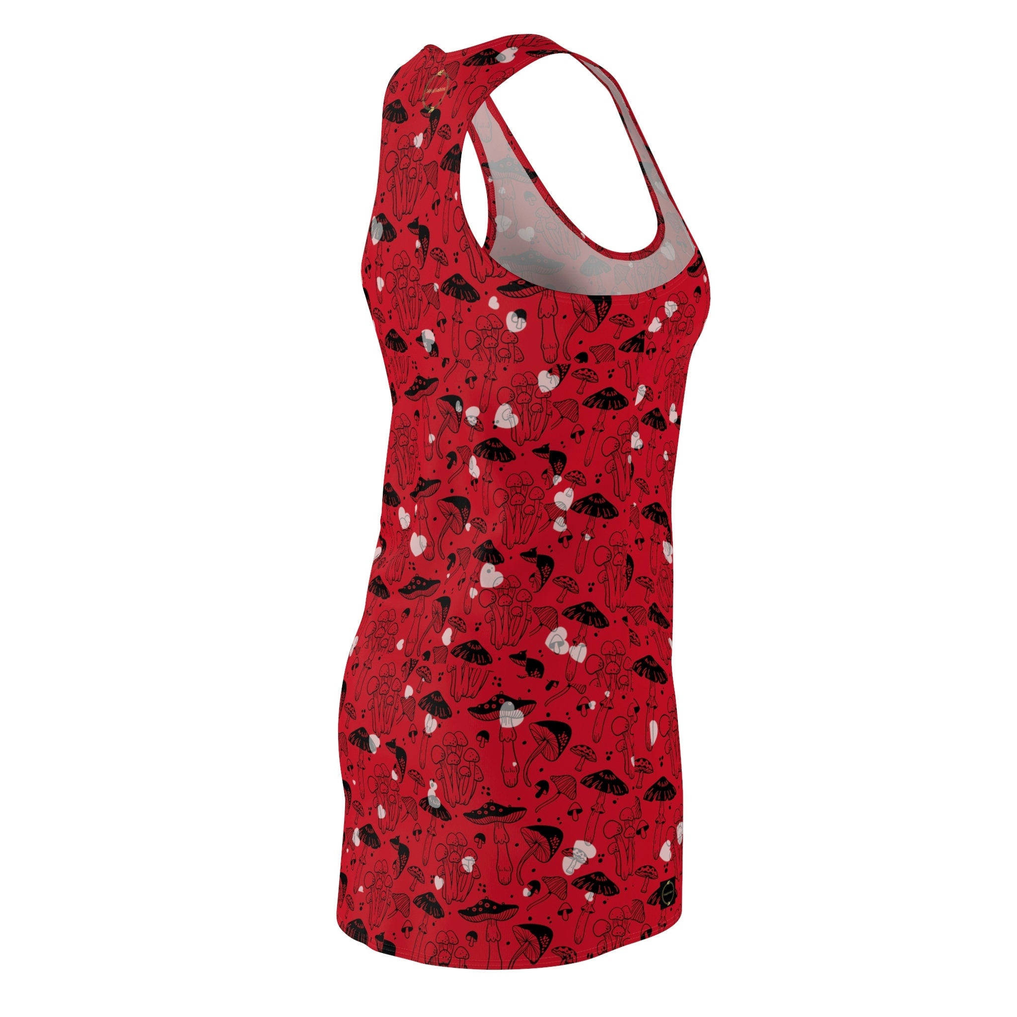 Fabled Fashion Red Toadstool effect with mushroom print Women's Cut & Sew Racerback Dress (AOP)