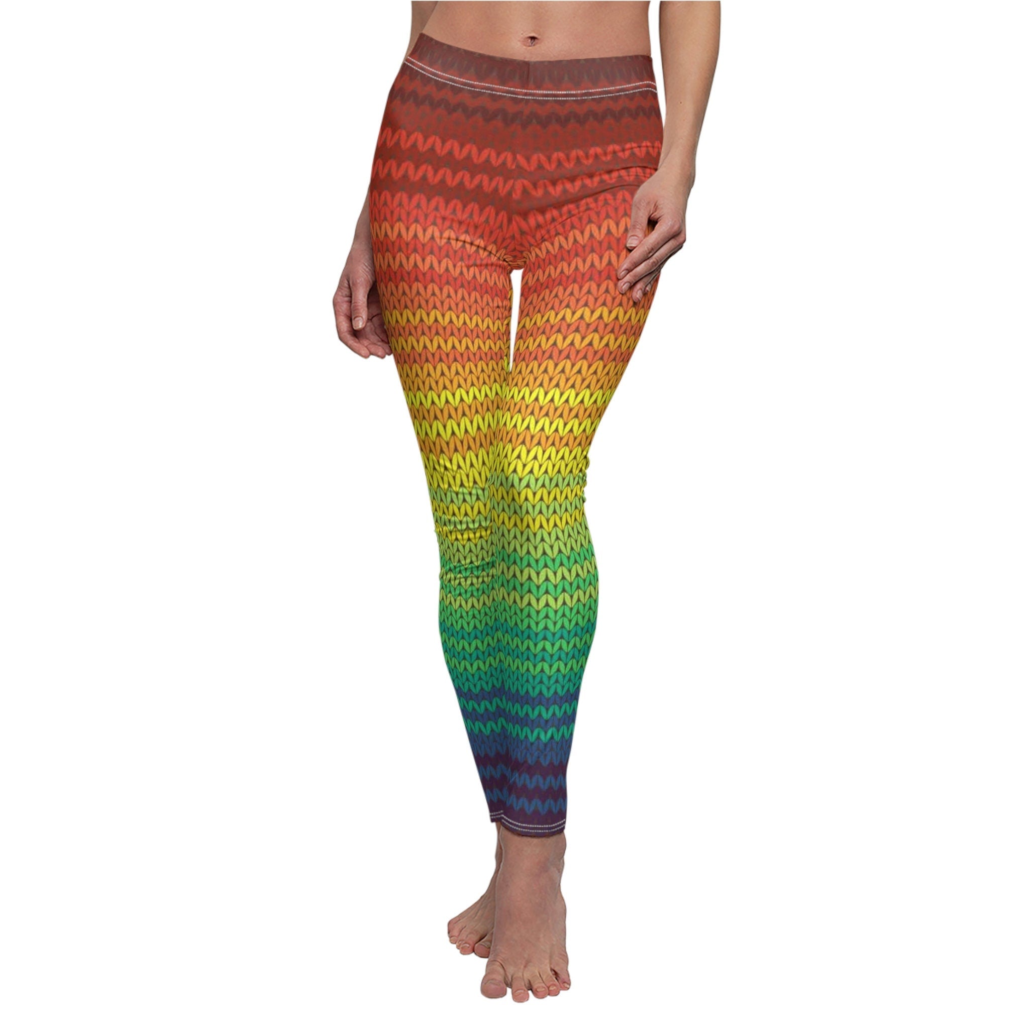 Fabled Fashion Mexican Poncho knit effect Women's Cut & Sew Casual Leggings (AOP)