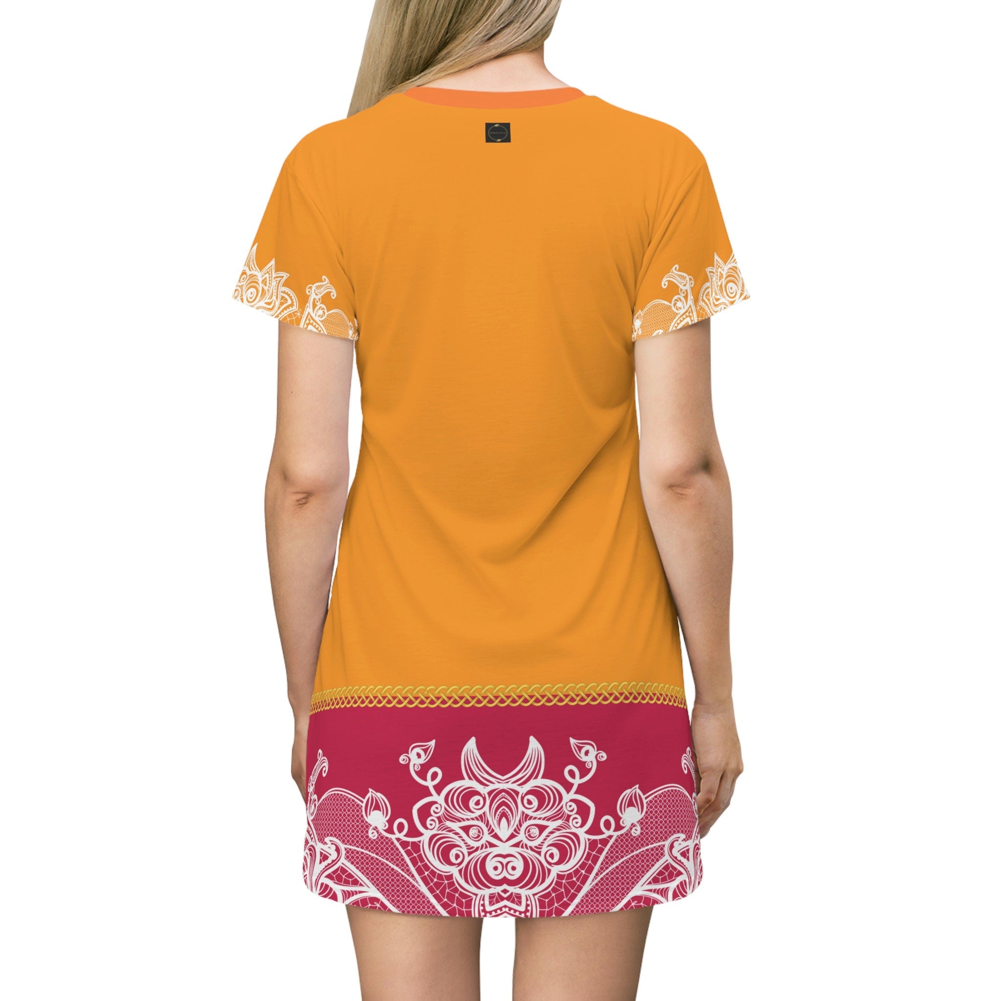 Fabled Fashion Velma Dinkley colour inspired Lace effect with Celtic Knot All Over Print Spring/Summer T-Shirt Dress