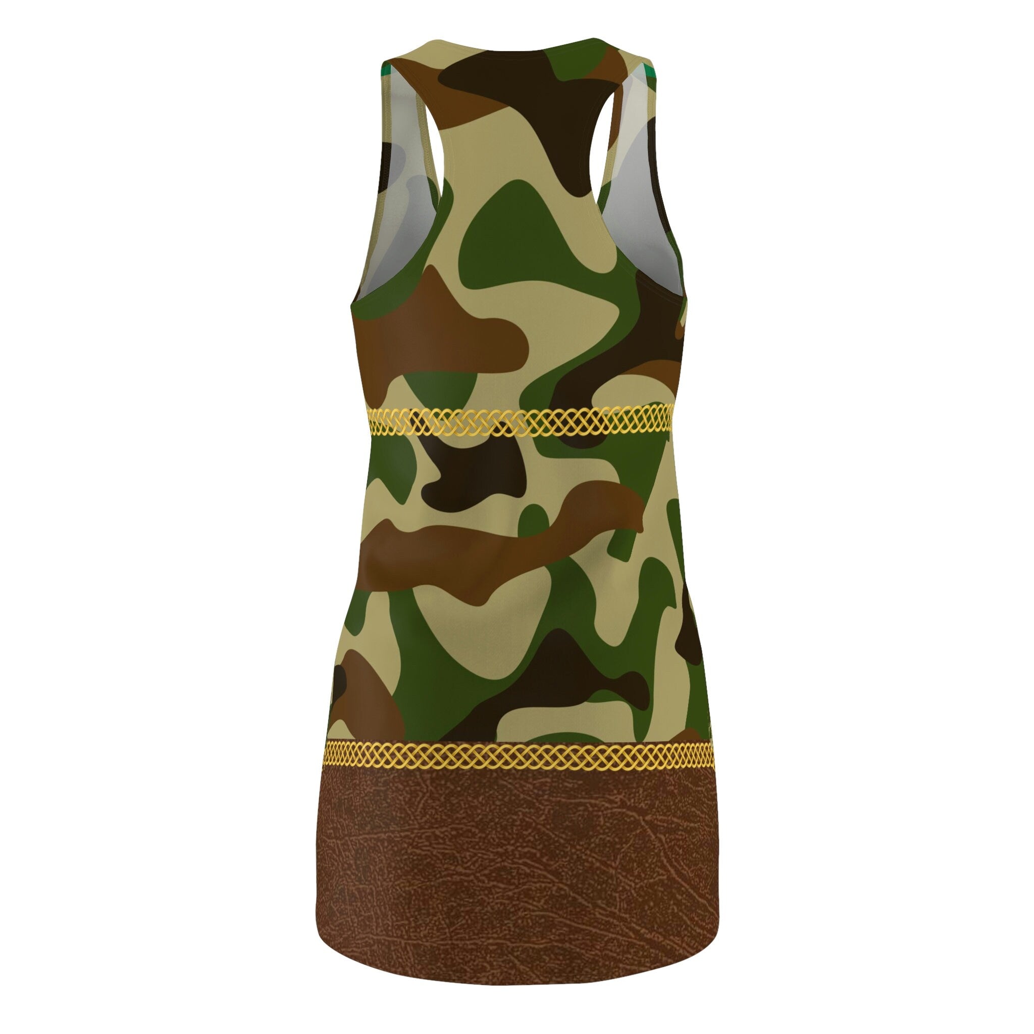 Fabled Fashion Camo and faux leather effect Celtic Knot belt Women's Cut & Sew Racerback Dress (AOP)