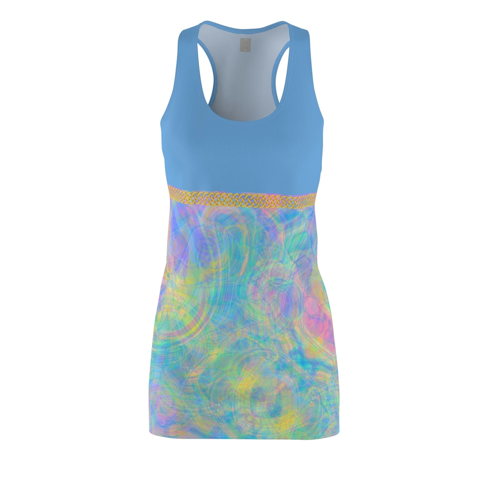 Fabled Fashion Light blue Psychedelic Tie-Dye effect Celtic Knot Women's Cut & Sew Racerback Dress (AOP)