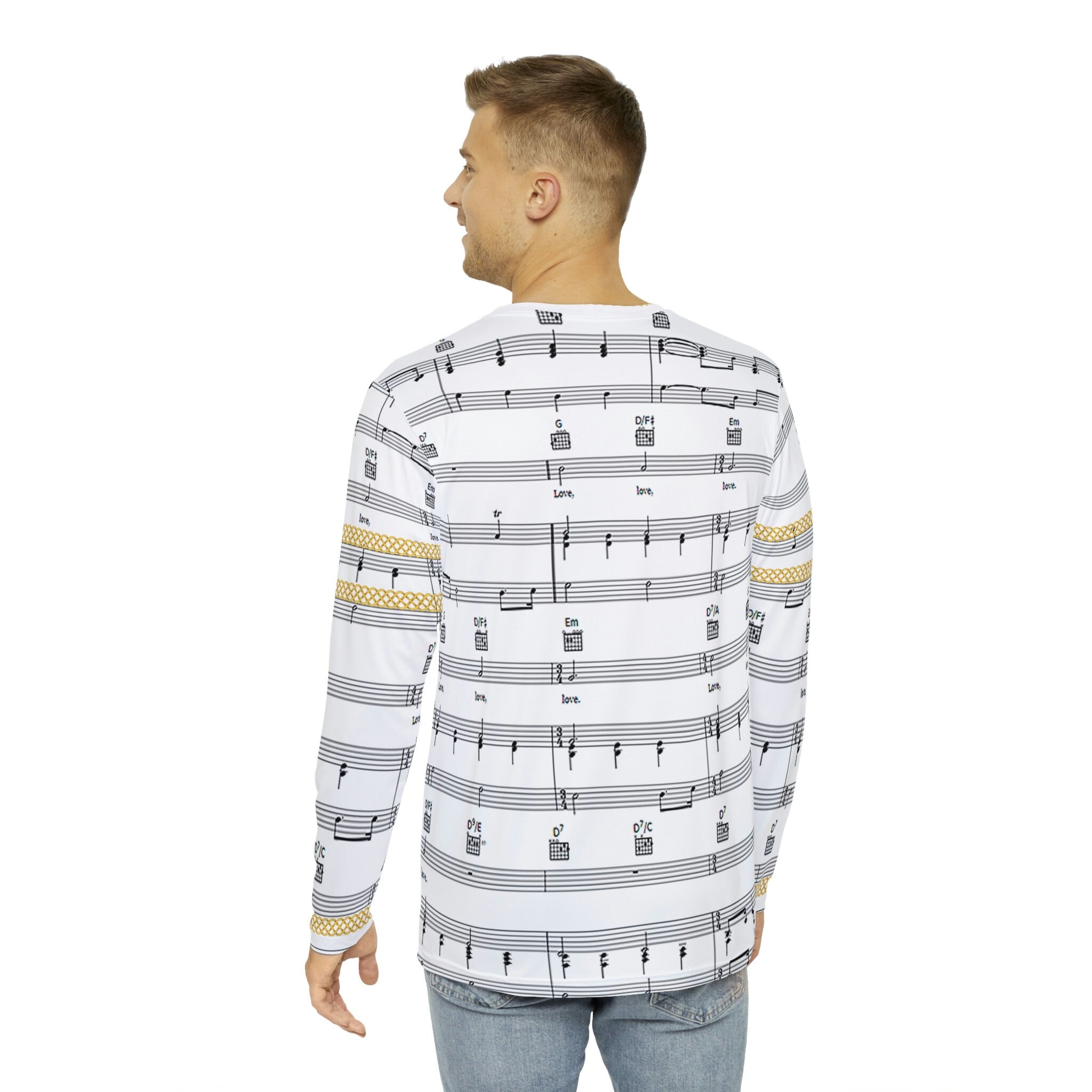 Fabled Fashion Men's Long Sleeve Musical stave / All you need is love Celtic chain effect AOP Shirt
