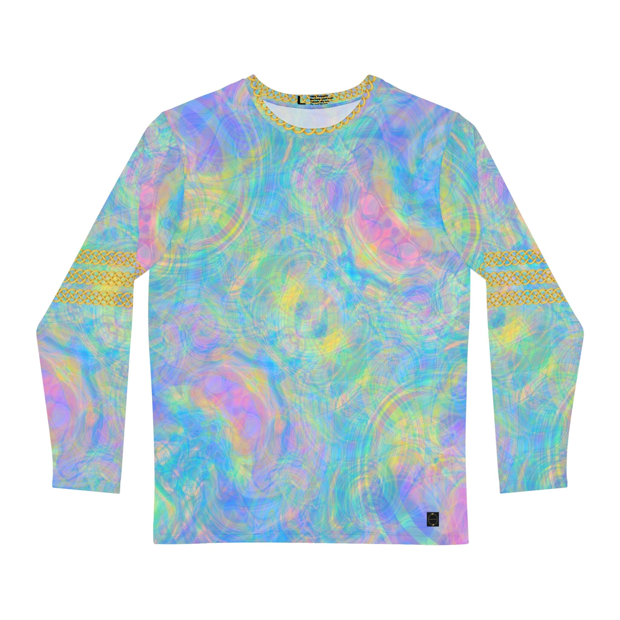 Fabled Fashion Men's Long Sleeve Psychedelic Tie-Dye Celtic chain effect AOP Shirt