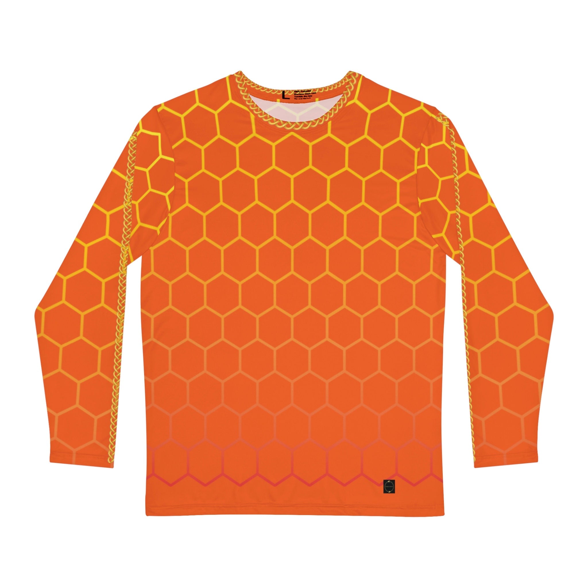 Fabled Fashion Men's Long Sleeve Orange Honeycomb with Celtic chain AOP Shirt