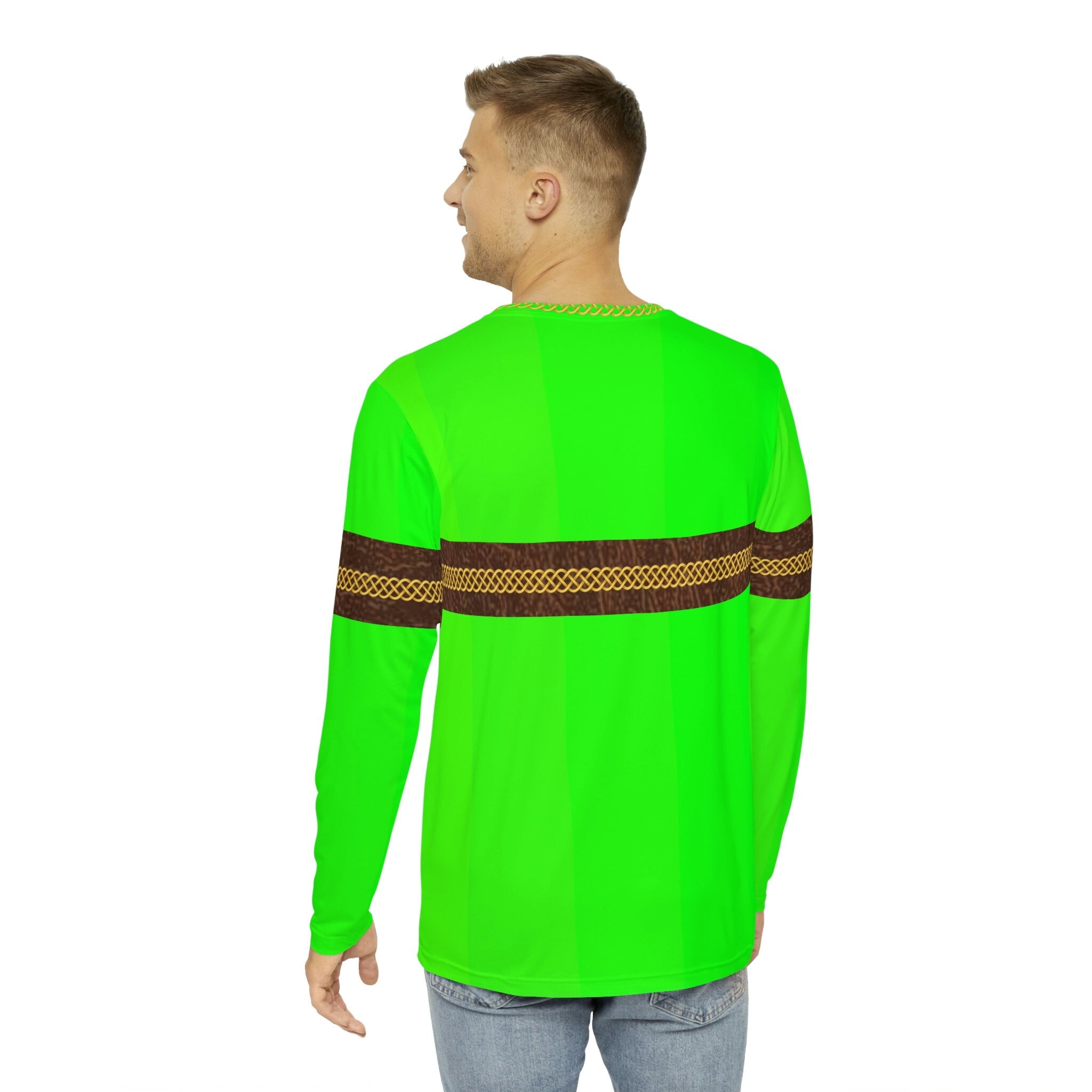 Fabled Fashion Men's Long Sleeve Hi Vis with Leather band and Celtic chain effect AOP Shirt