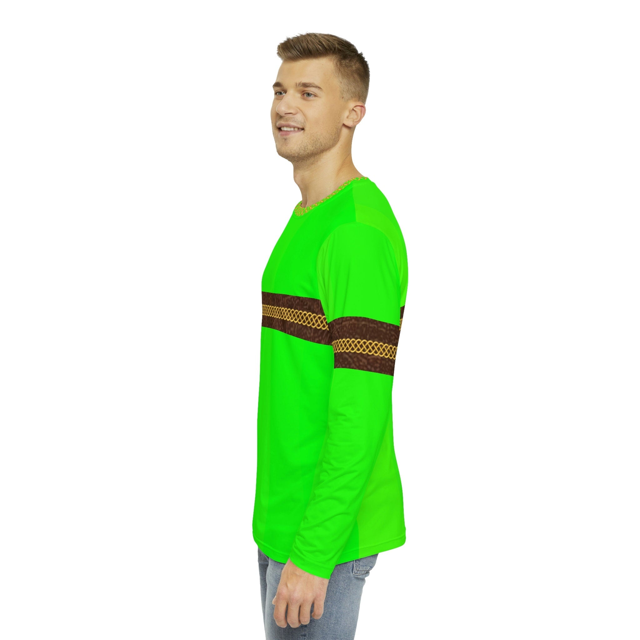 Fabled Fashion Men's Long Sleeve Hi Vis with Leather band and Celtic chain effect AOP Shirt