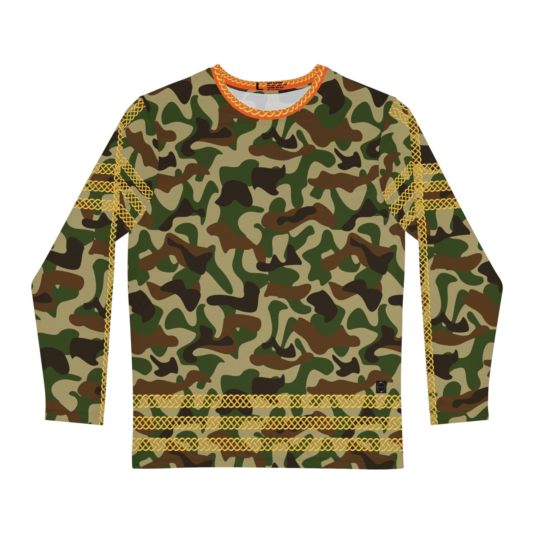 Fabled Fashion Men's Long Sleeve Green/Brown Camo effect triple Celtic chain AOP Shirt