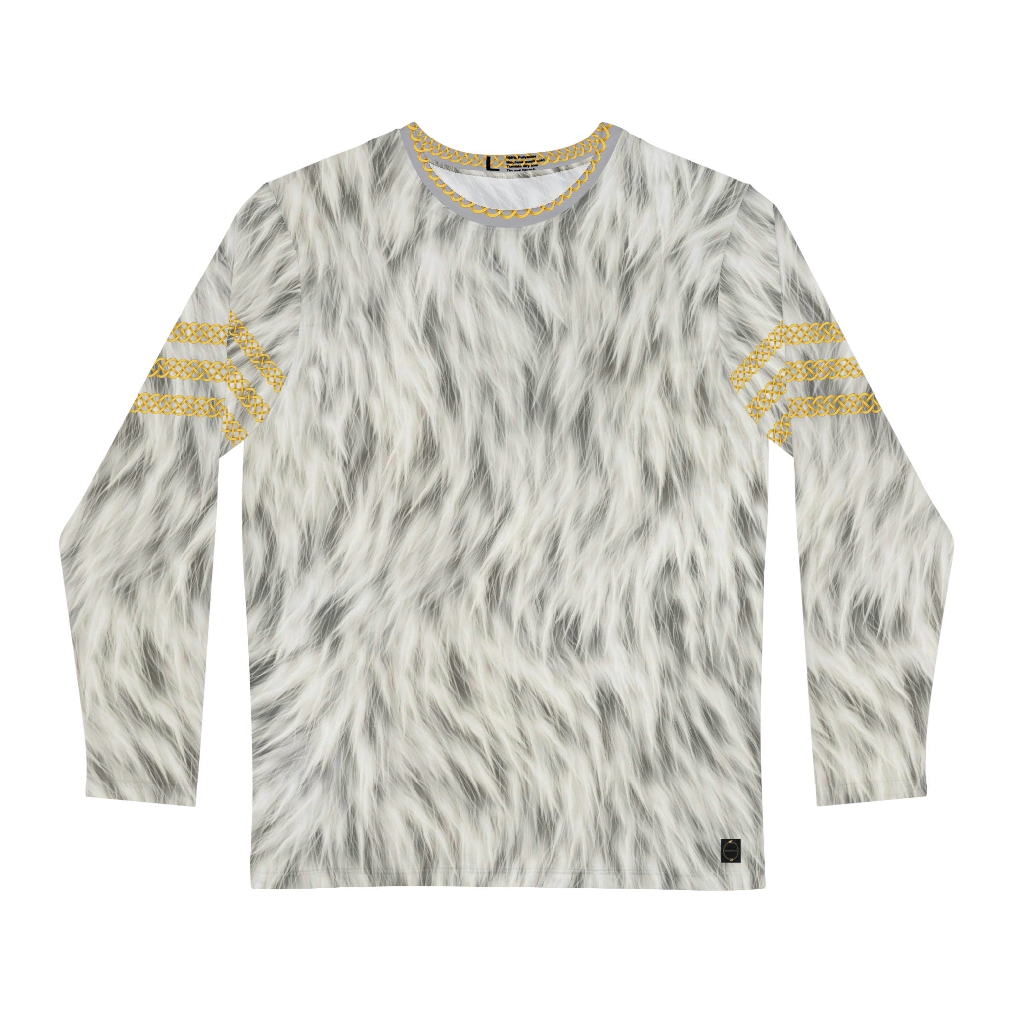 Fabled Fashion Men's Long Sleeve Snow Fur effect triple Celtic chain AOP Shirt