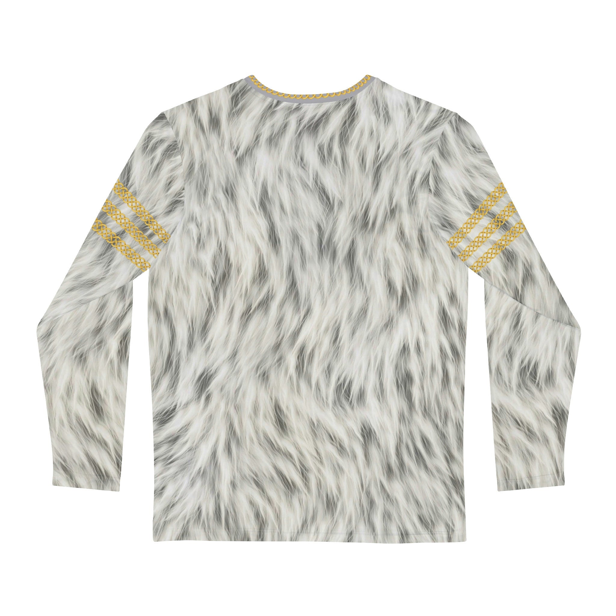 Fabled Fashion Men's Long Sleeve Snow Fur effect triple Celtic chain AOP Shirt