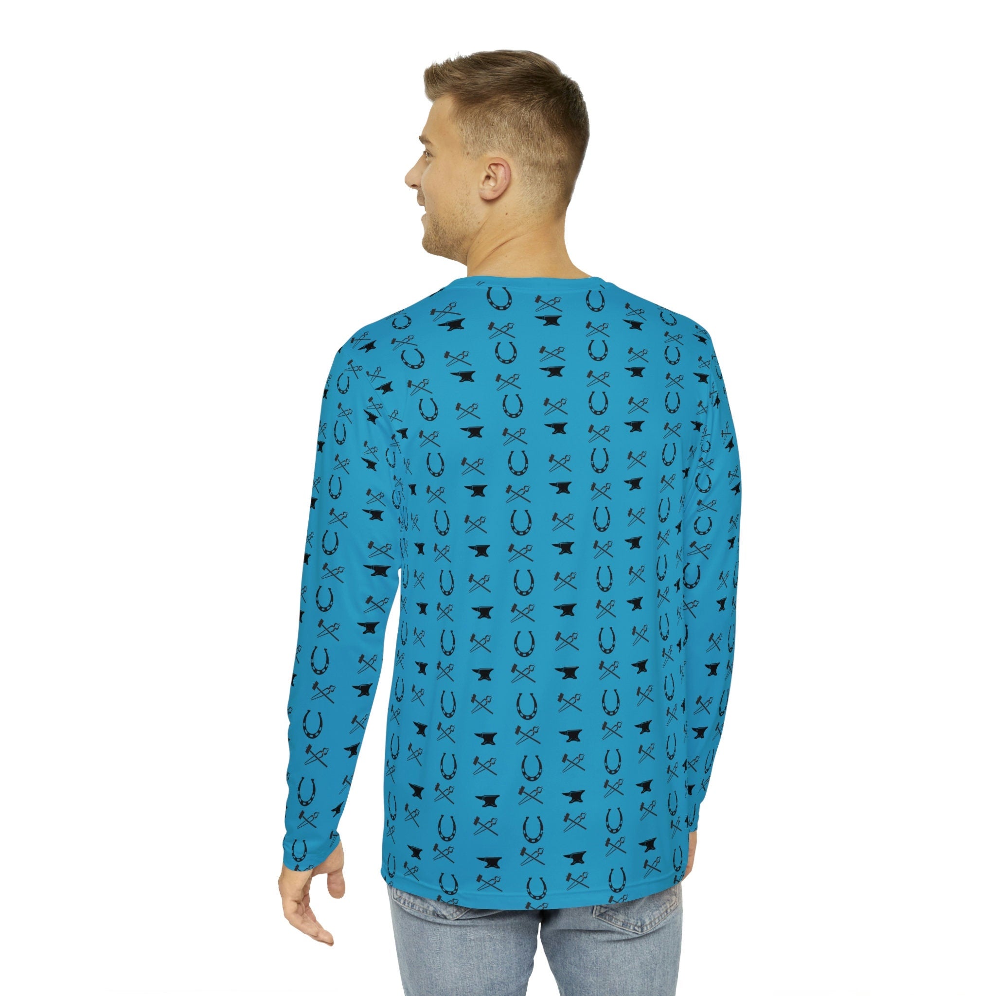 Fabled Fashion Men's Long Sleeve Blacksmith tools pattern AOP Shirt (Hammer/Tongs/Anvil/Horseshoe)
