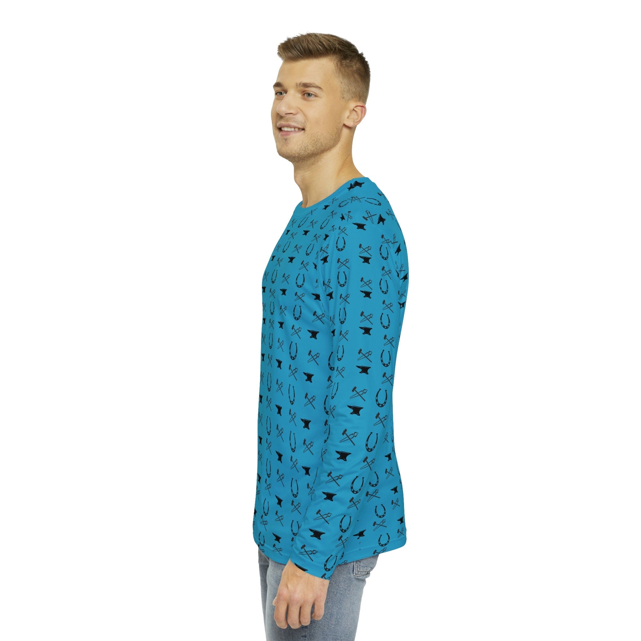 Fabled Fashion Men's Long Sleeve Blacksmith tools pattern AOP Shirt (Hammer/Tongs/Anvil/Horseshoe)