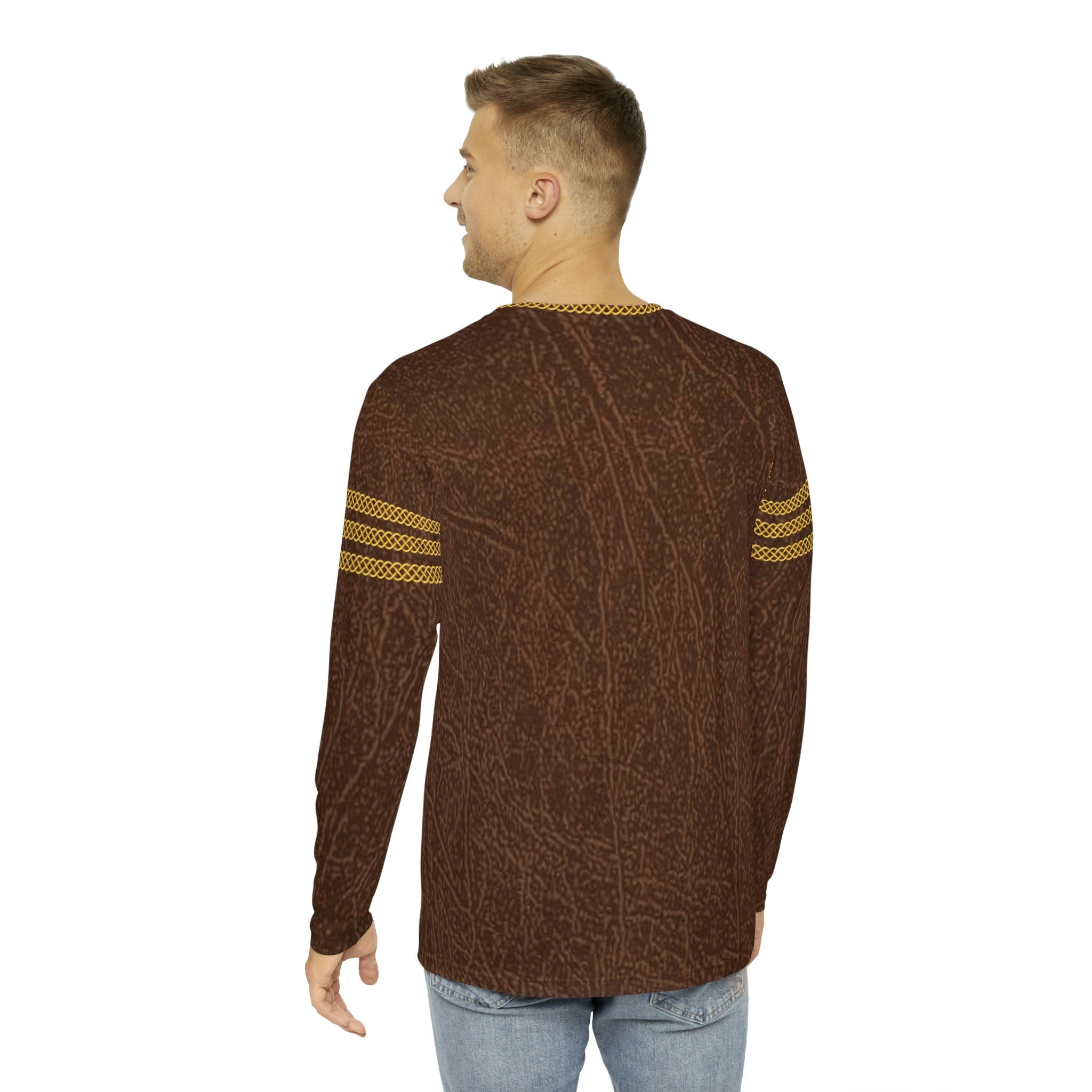 Fabled Fashion Men's Long Sleeve Triple Celtic chain Leather effect AOP Shirt