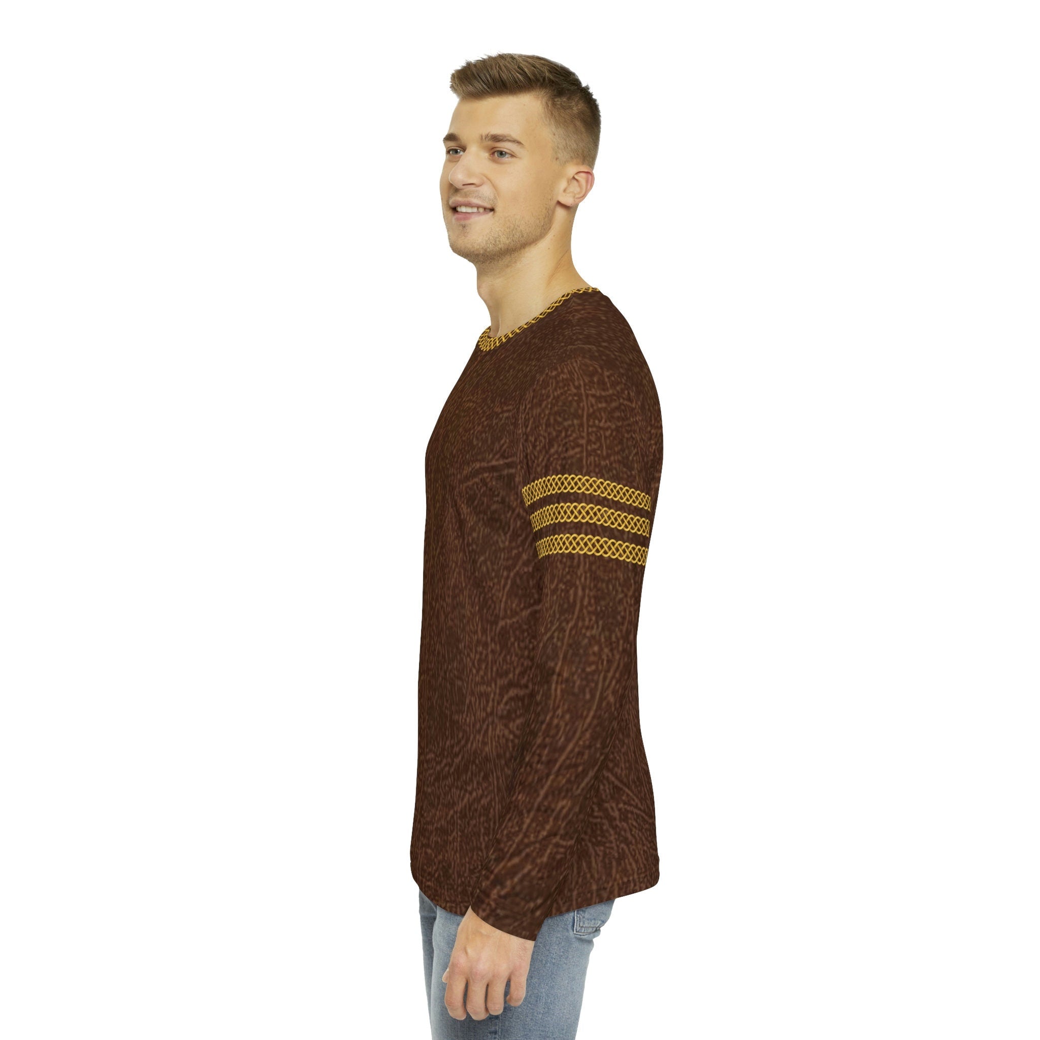 Fabled Fashion Men's Long Sleeve Triple Celtic chain Leather effect AOP Shirt