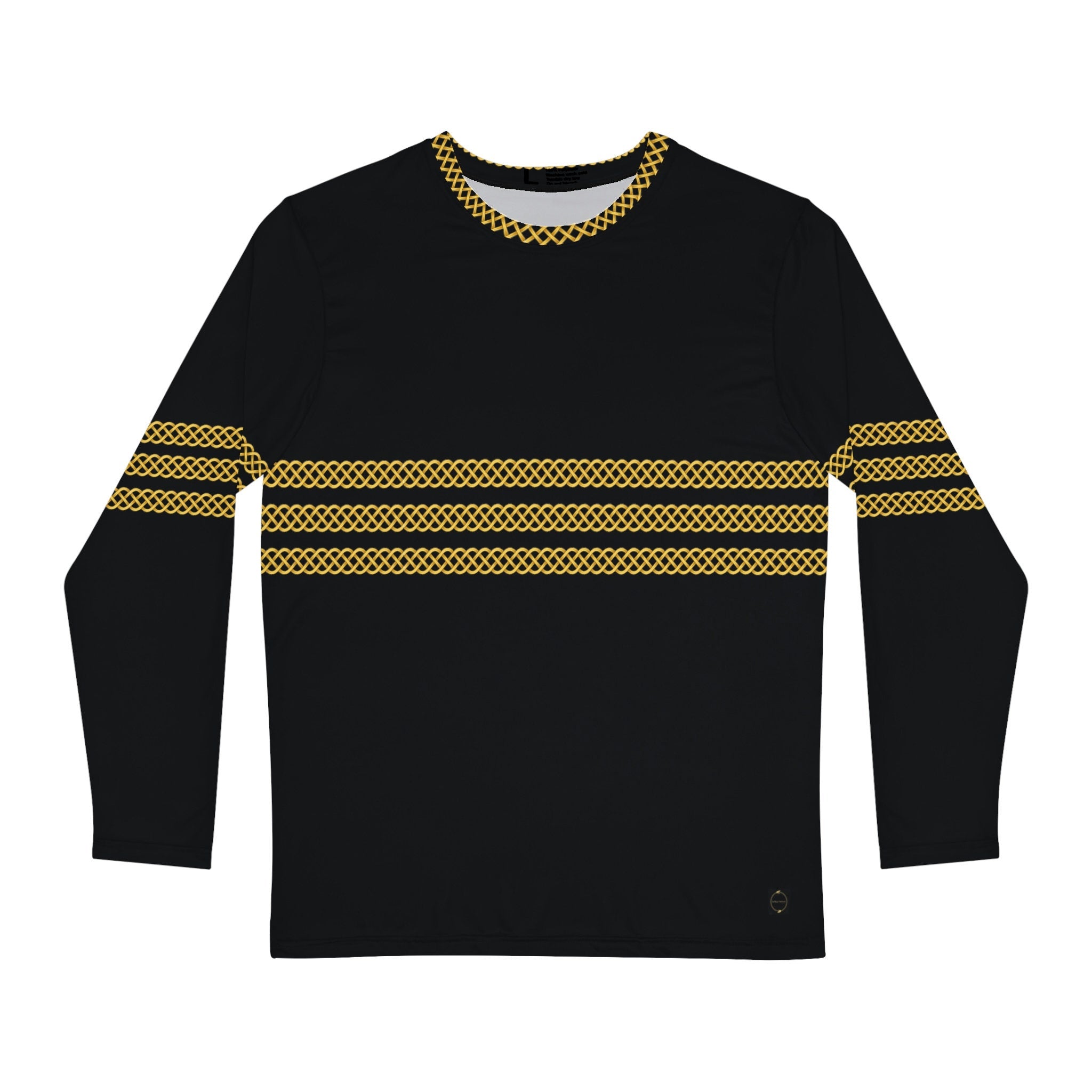Fabled Fashion Men's Long Sleeve Triple Celtic chain effect AOP Shirt Black
