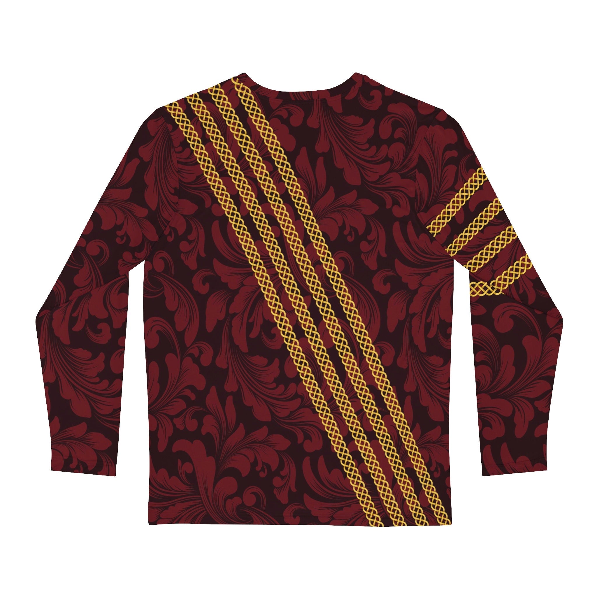 Fabled Fashion Men's Long Sleeve Red Damask and Celtic knot chain effect AOP Shirt
