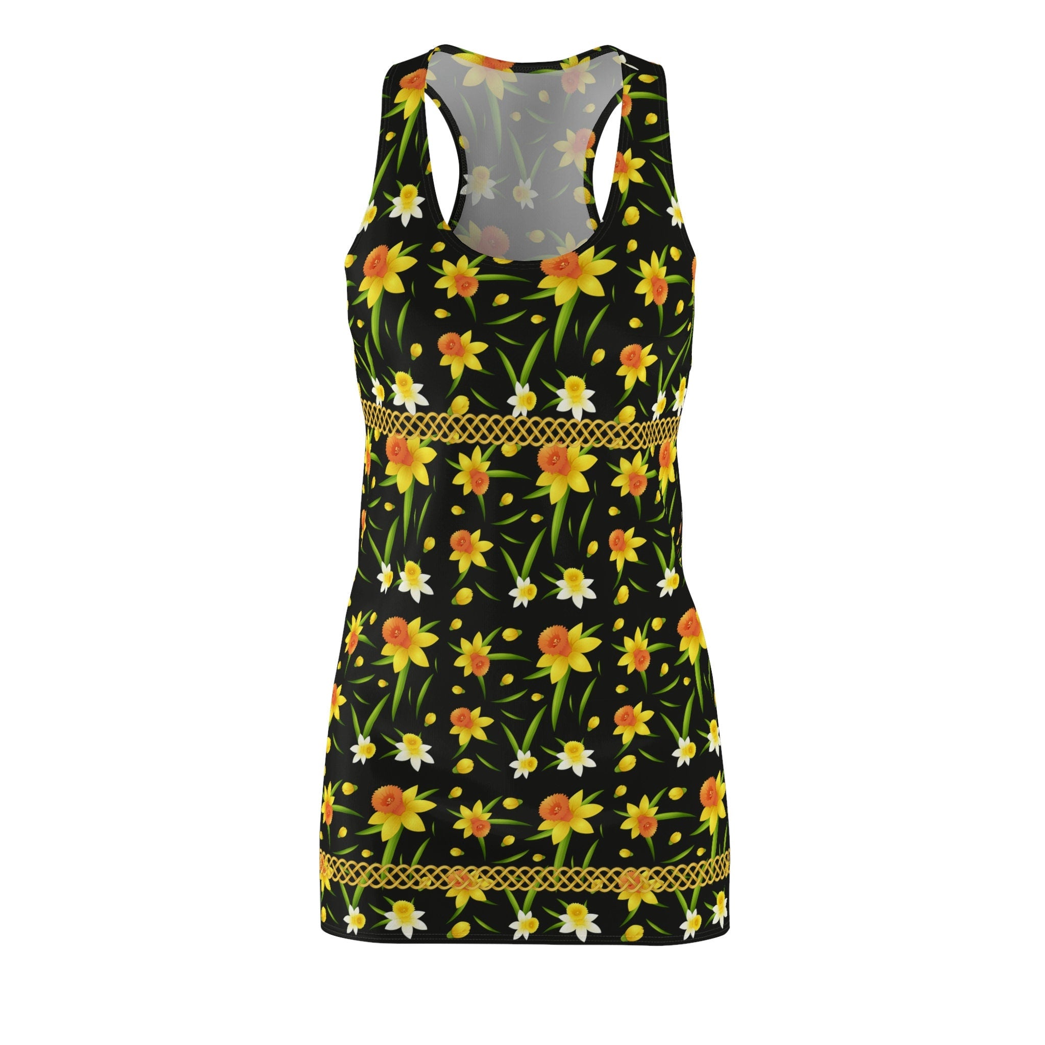 Fabled Fashion Daffodils Celtic Knot effect Women's Cut & Sew Racerback Dress (AOP)