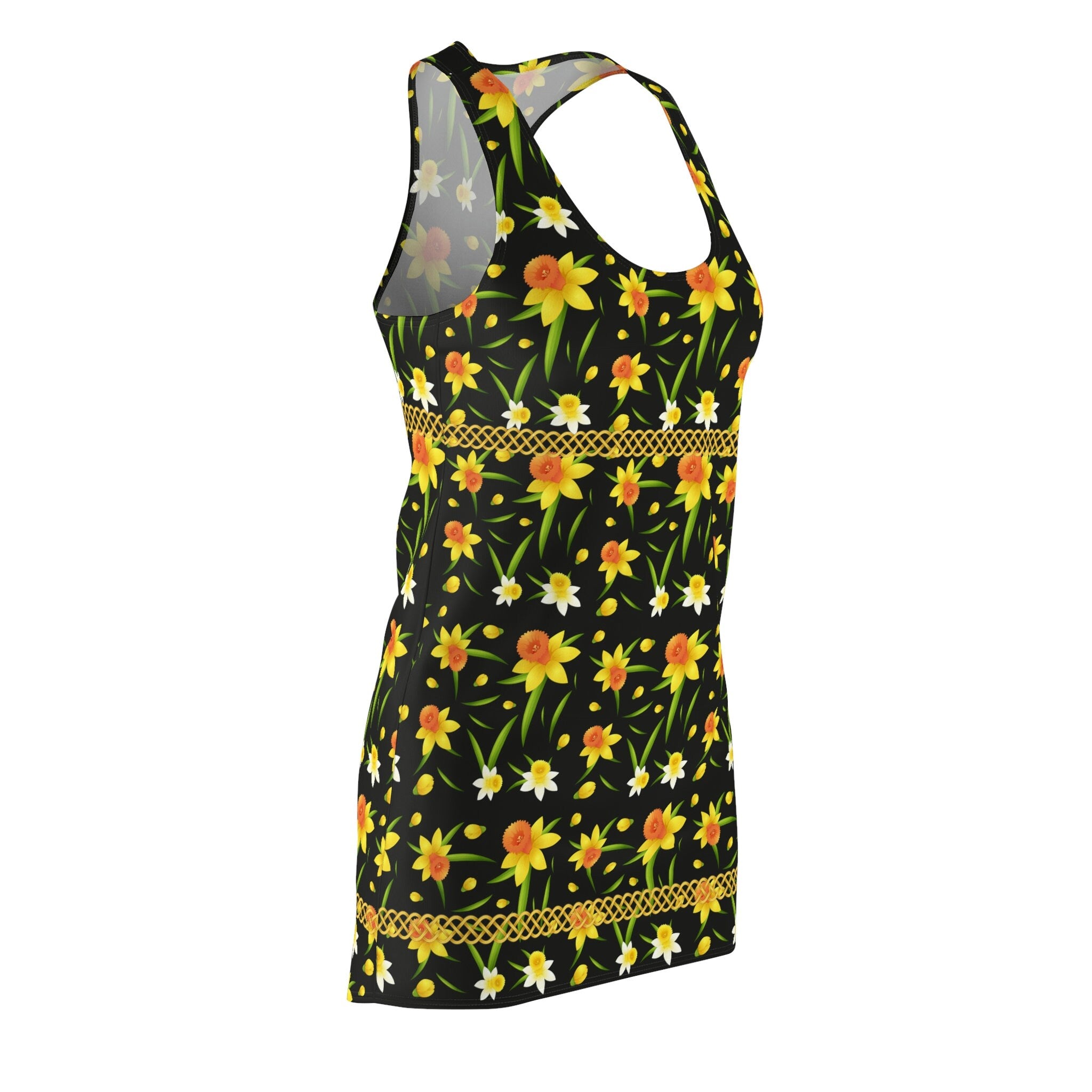 Fabled Fashion Daffodils Celtic Knot effect Women's Cut & Sew Racerback Dress (AOP)