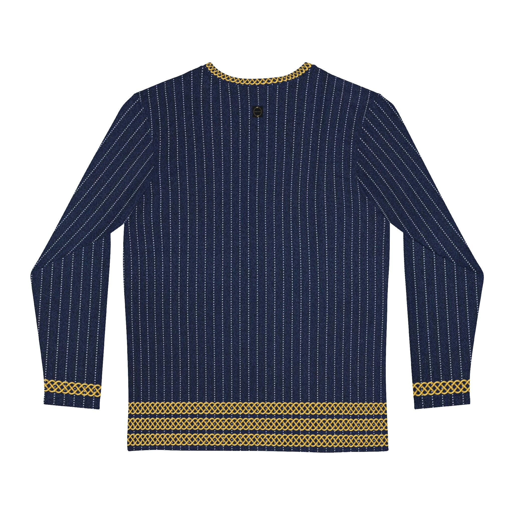 Fabled Fashion Men's Long Sleeve Navy Pinstripe Triple Celtic chain effect AOP Shirt Purple