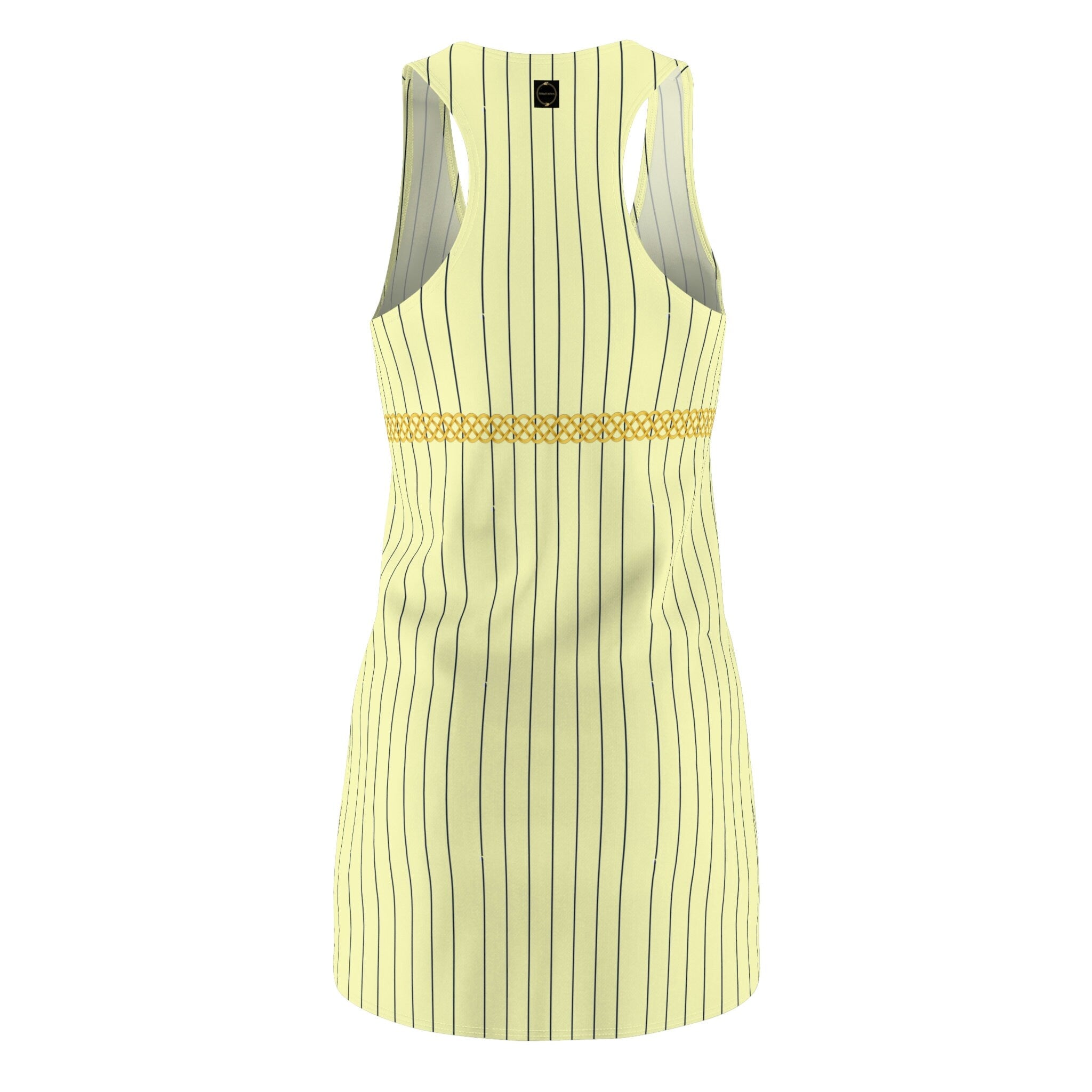 Fabled Fashion Cream/Navy Pinstripe with Celtic Knot effect Women's Cut & Sew Racerback Dress (AOP) inspired by Vivian in Pretty Woman