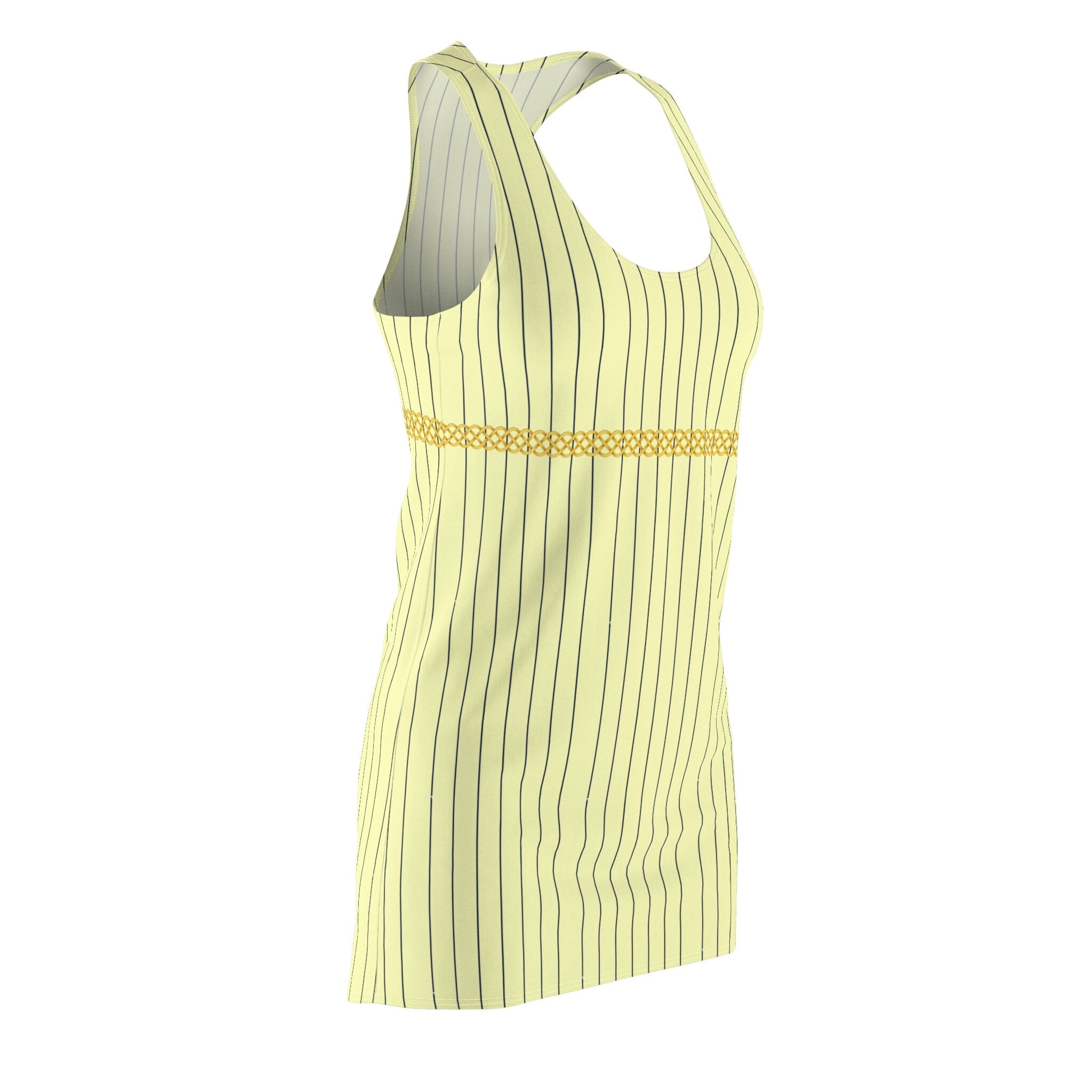 Fabled Fashion Cream/Navy Pinstripe with Celtic Knot effect Women's Cut & Sew Racerback Dress (AOP) inspired by Vivian in Pretty Woman