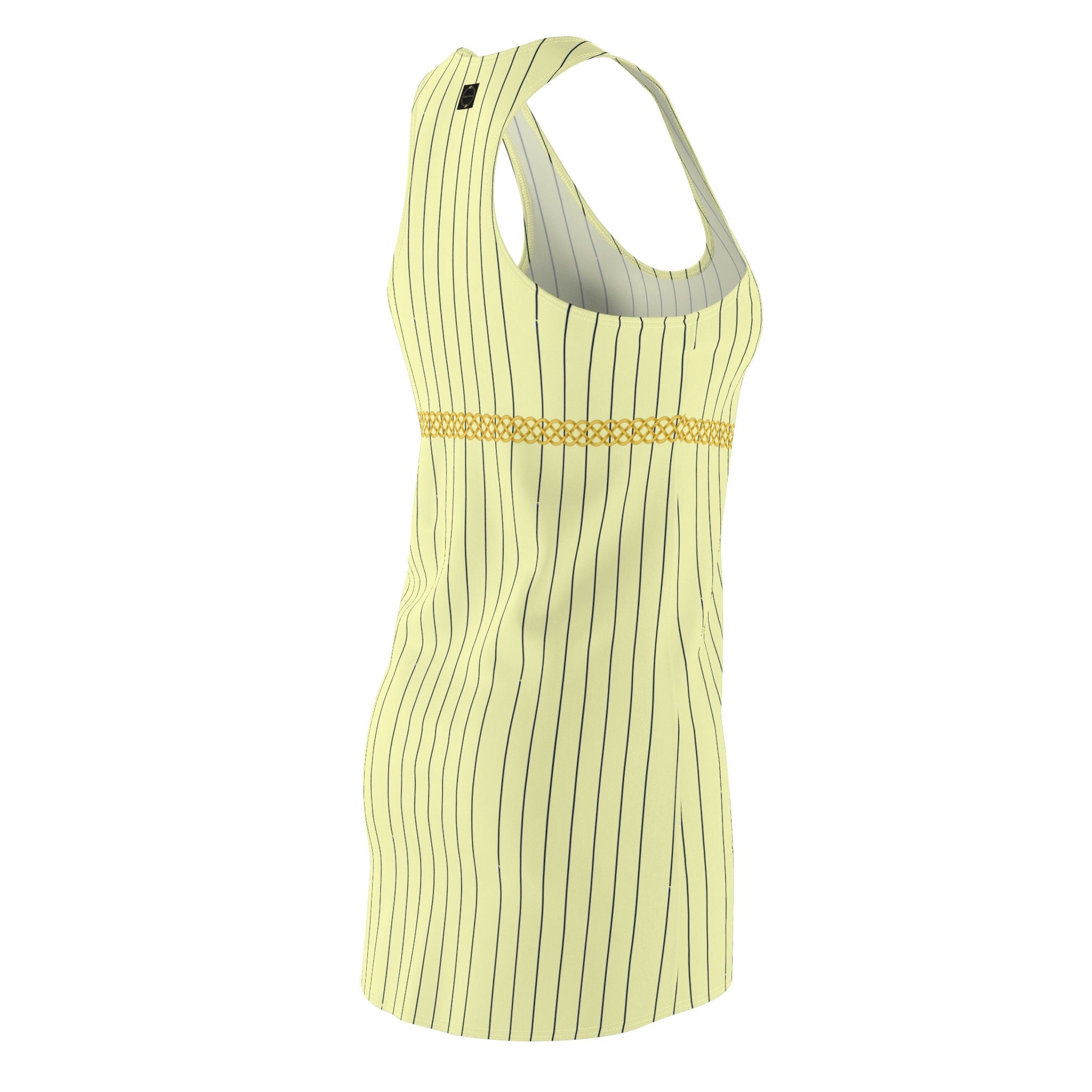 Fabled Fashion Cream/Navy Pinstripe with Celtic Knot effect Women's Cut & Sew Racerback Dress (AOP) inspired by Vivian in Pretty Woman