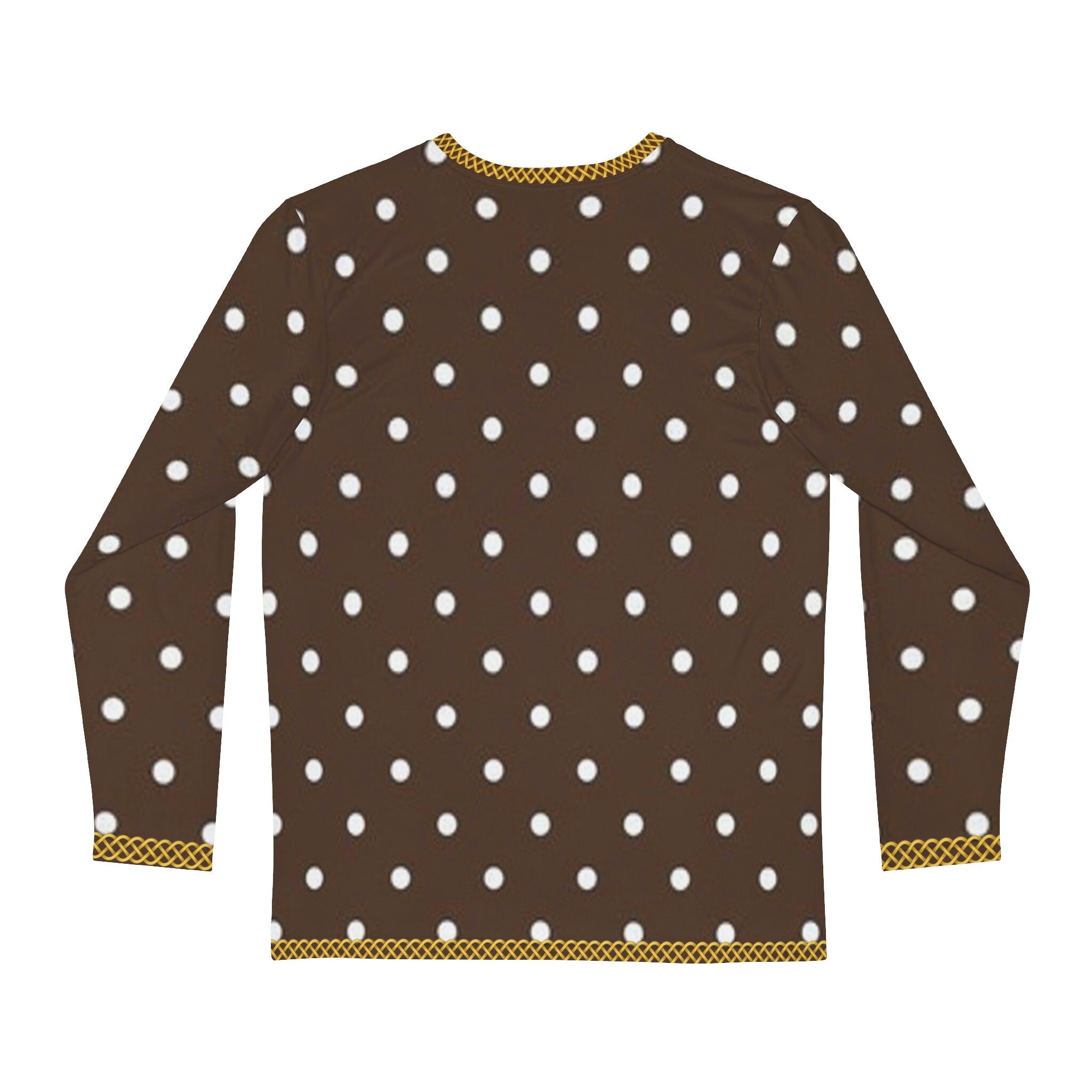 Fabled Fashion Men's Long Sleeve Chocolate Polka Dot Triple Celtic chain effect AOP shirt.