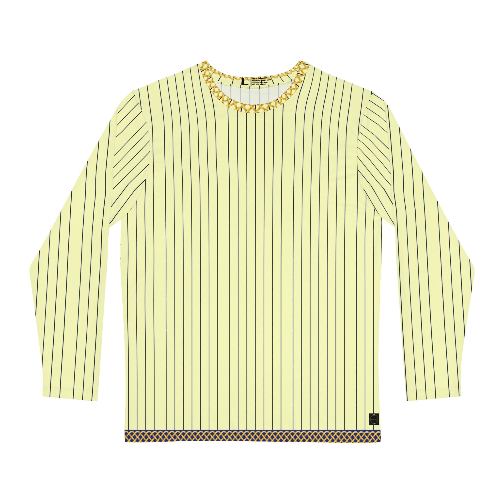 Fabled Fashion Men's Long Sleeve Cream pinstripe with Celtic chain effect AOP shirt.