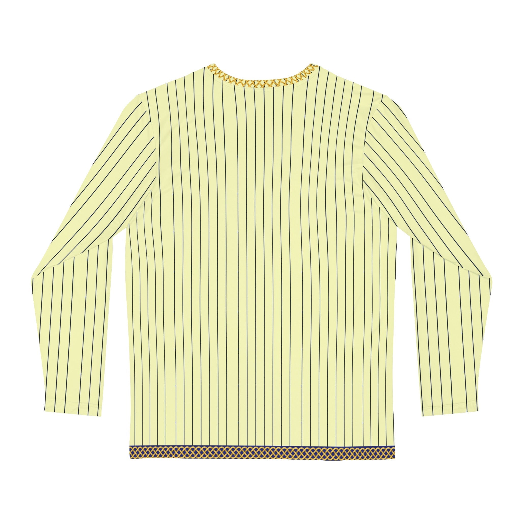 Fabled Fashion Men's Long Sleeve Cream pinstripe with Celtic chain effect AOP shirt.