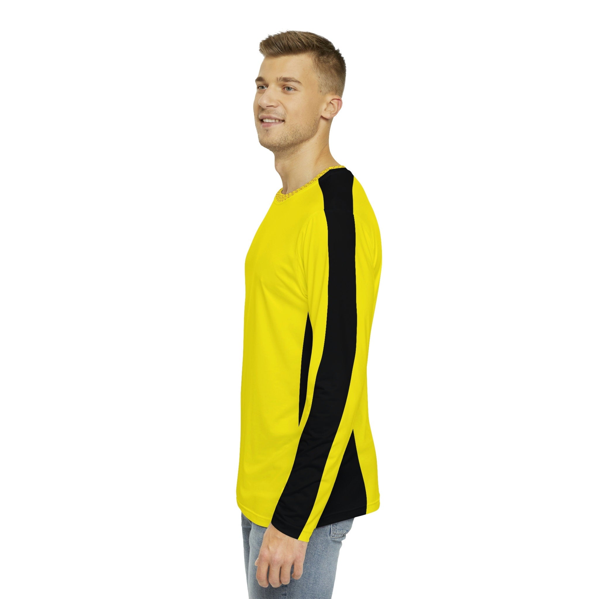 Fabled Fashion Men's Long Sleeve Yellow 'Kill Bill' inspired with celtic chain effect AOP Shirt