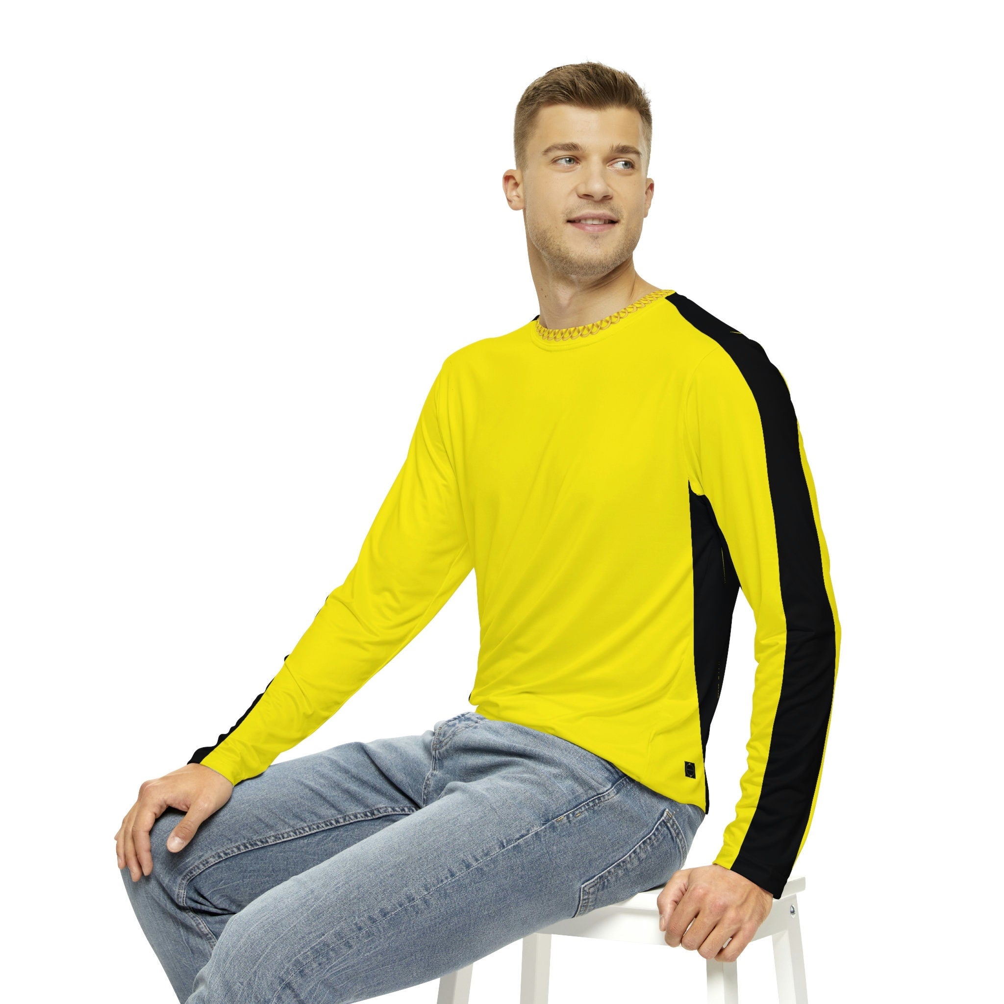 Fabled Fashion Men's Long Sleeve Yellow 'Kill Bill' inspired with celtic chain effect AOP Shirt